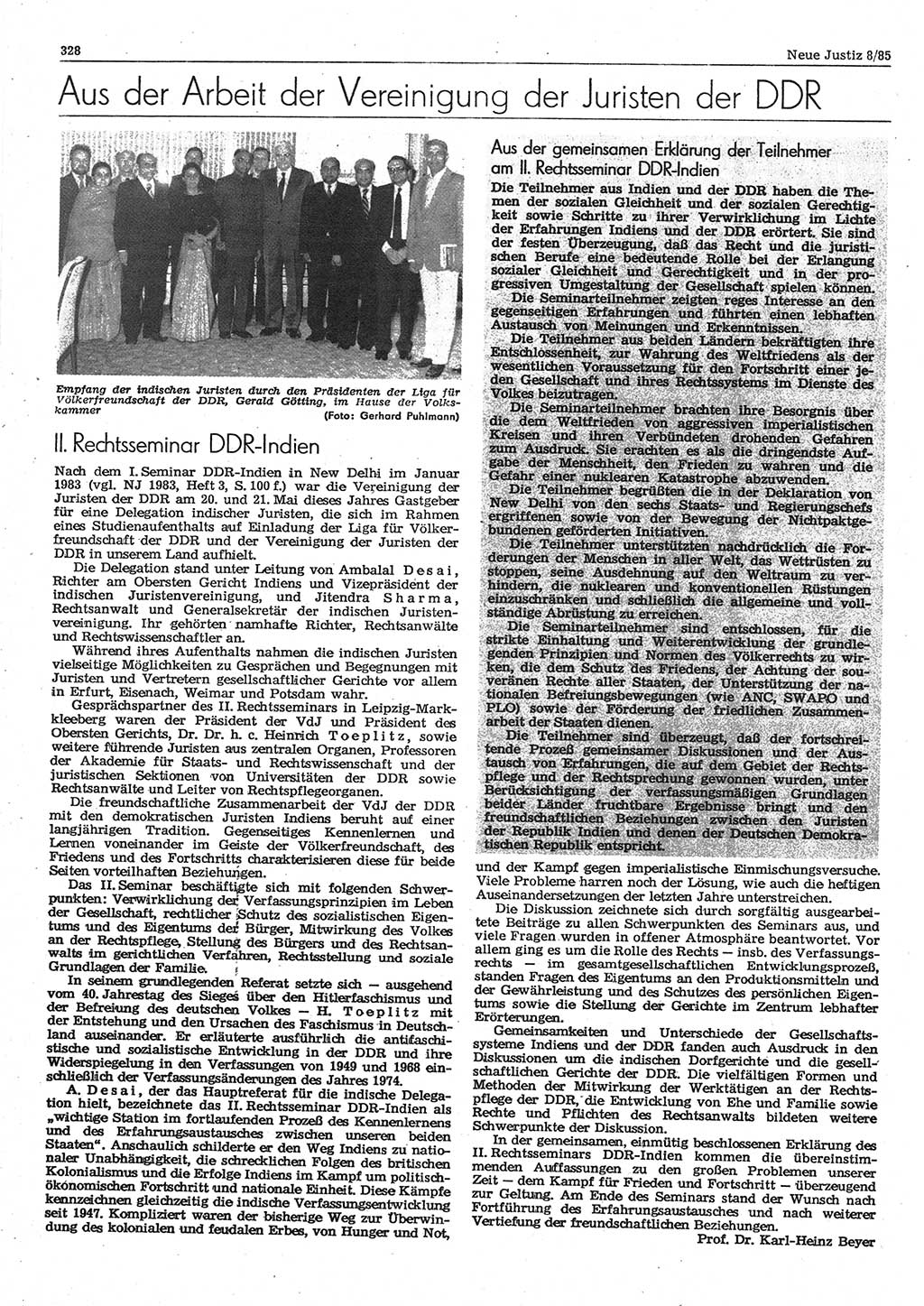 Neue Justiz (NJ), Zeitschrift für sozialistisches Recht und Gesetzlichkeit [Deutsche Demokratische Republik (DDR)], 39. Jahrgang 1985, Seite 328 (NJ DDR 1985, S. 328)