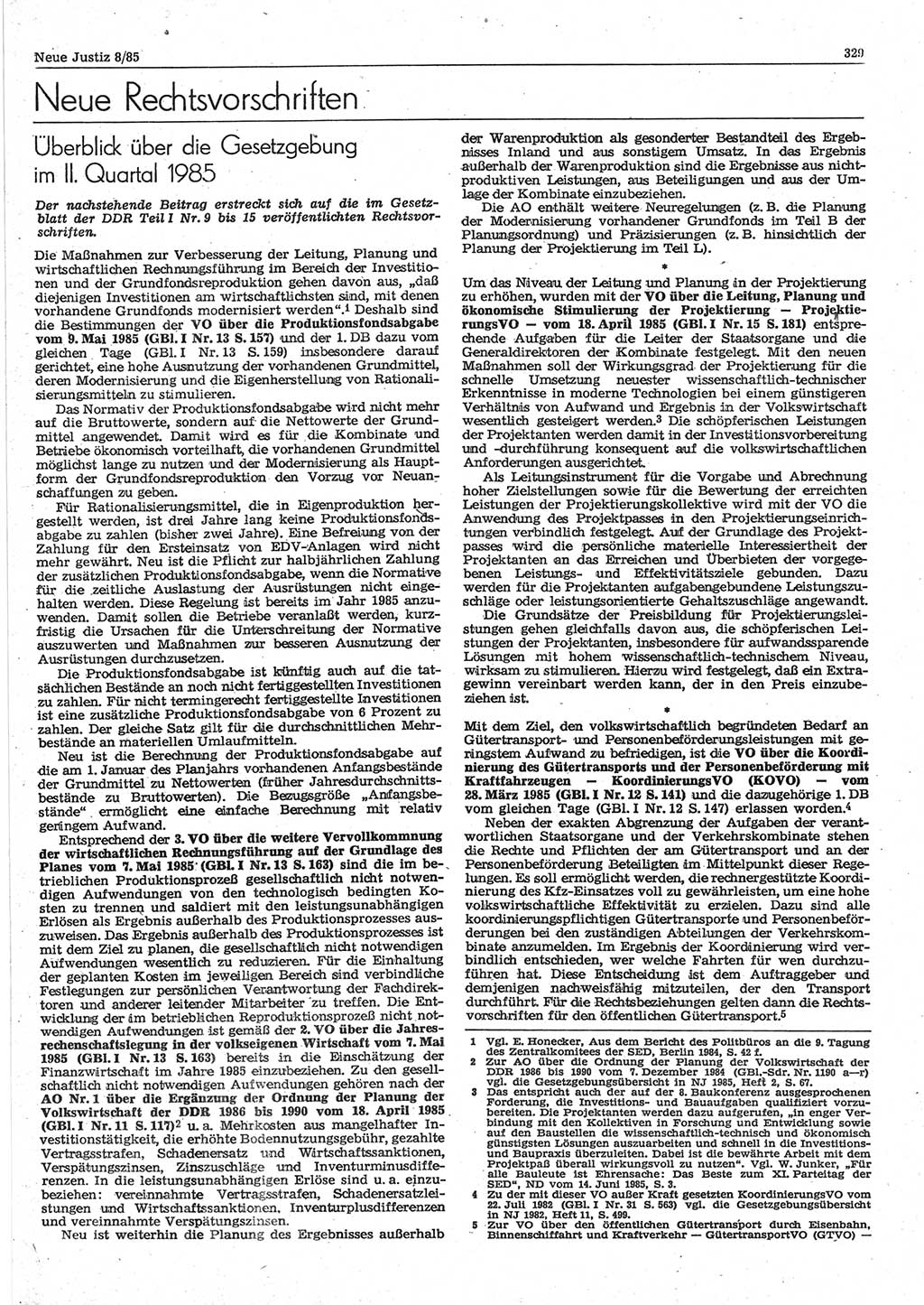 Neue Justiz (NJ), Zeitschrift für sozialistisches Recht und Gesetzlichkeit [Deutsche Demokratische Republik (DDR)], 39. Jahrgang 1985, Seite 329 (NJ DDR 1985, S. 329)