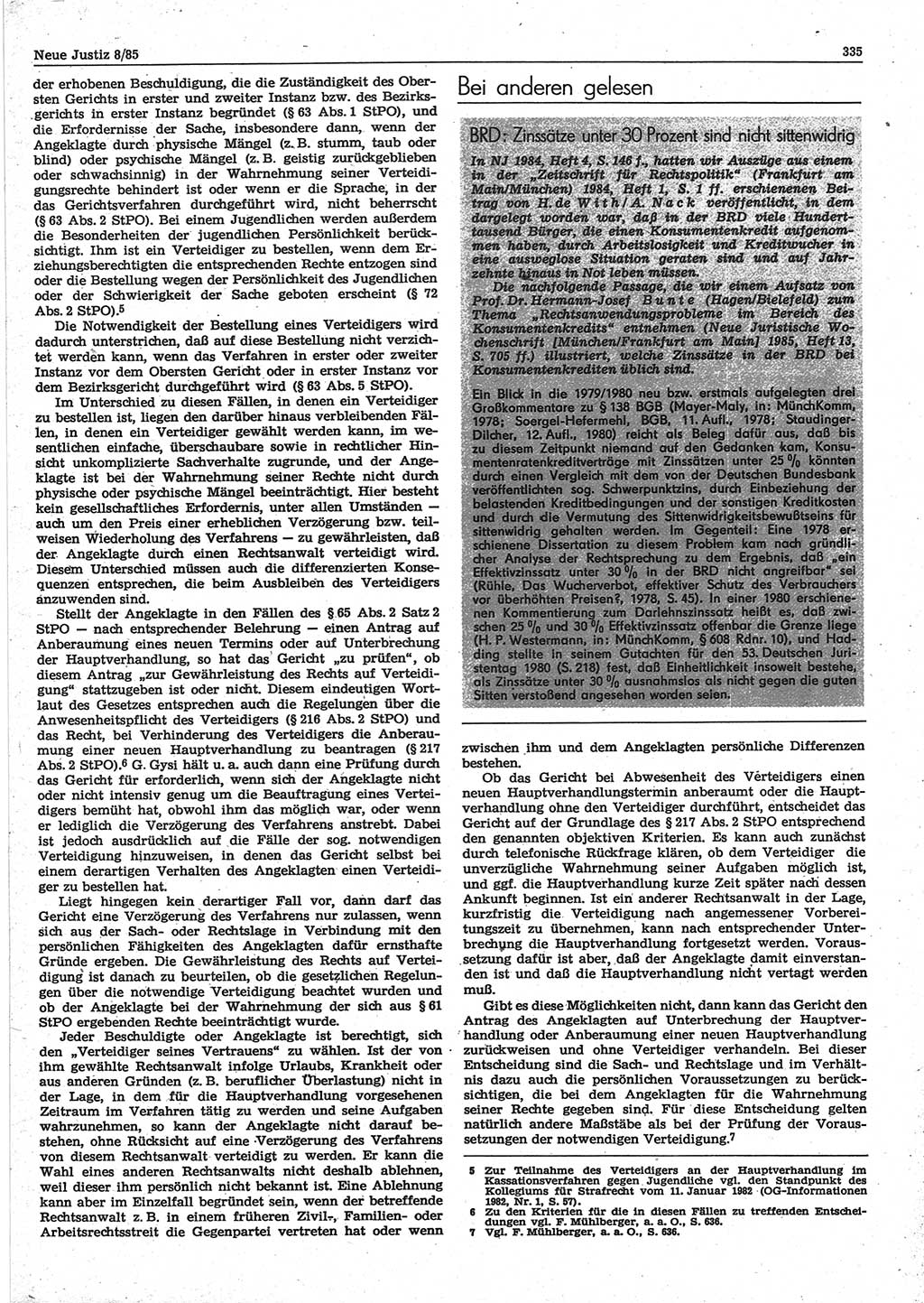 Neue Justiz (NJ), Zeitschrift für sozialistisches Recht und Gesetzlichkeit [Deutsche Demokratische Republik (DDR)], 39. Jahrgang 1985, Seite 335 (NJ DDR 1985, S. 335)