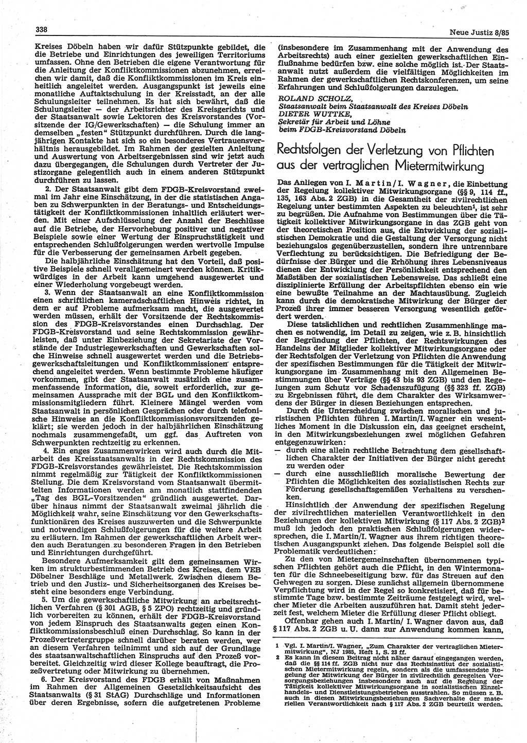 Neue Justiz (NJ), Zeitschrift für sozialistisches Recht und Gesetzlichkeit [Deutsche Demokratische Republik (DDR)], 39. Jahrgang 1985, Seite 338 (NJ DDR 1985, S. 338)