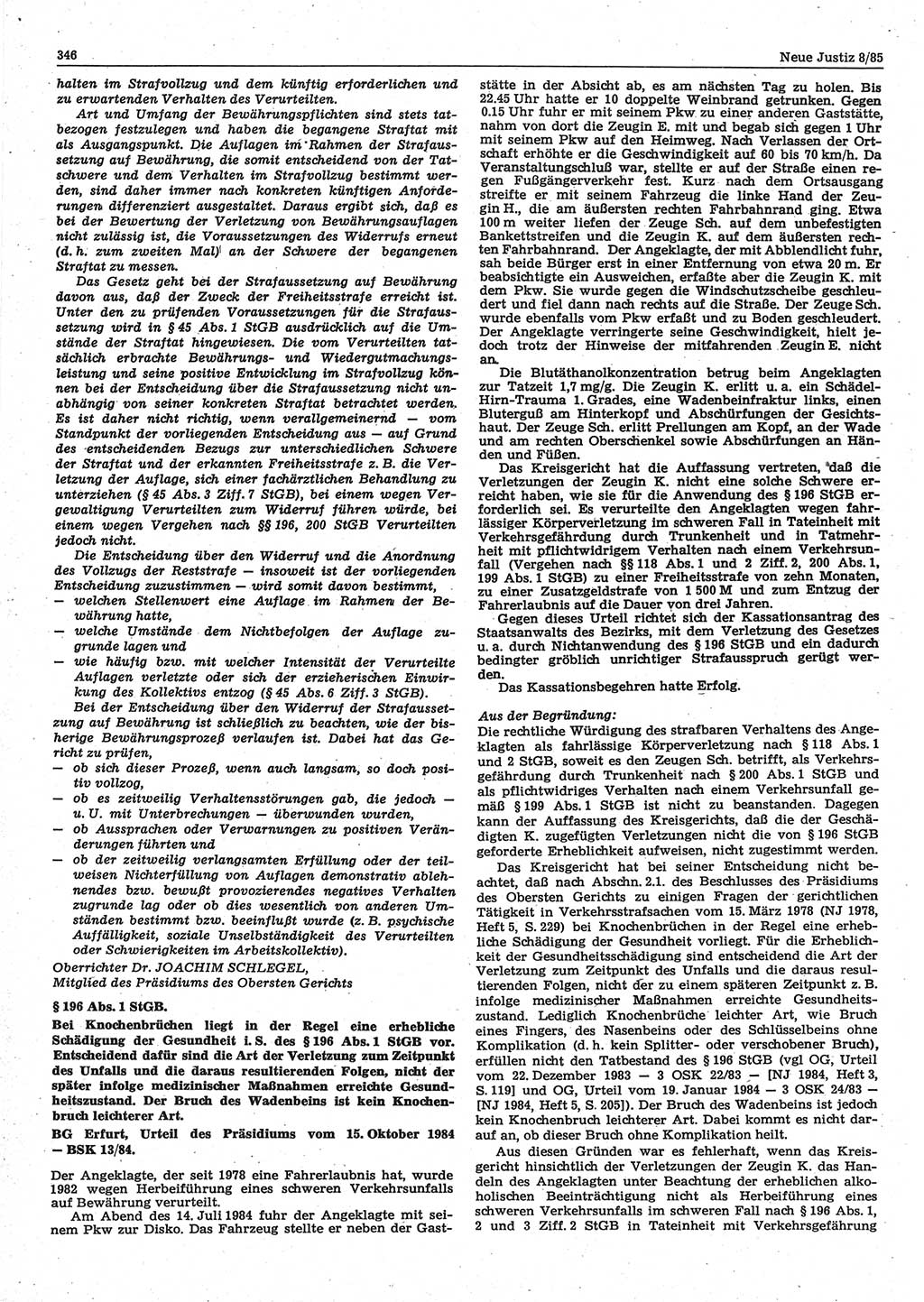 Neue Justiz (NJ), Zeitschrift für sozialistisches Recht und Gesetzlichkeit [Deutsche Demokratische Republik (DDR)], 39. Jahrgang 1985, Seite 346 (NJ DDR 1985, S. 346)