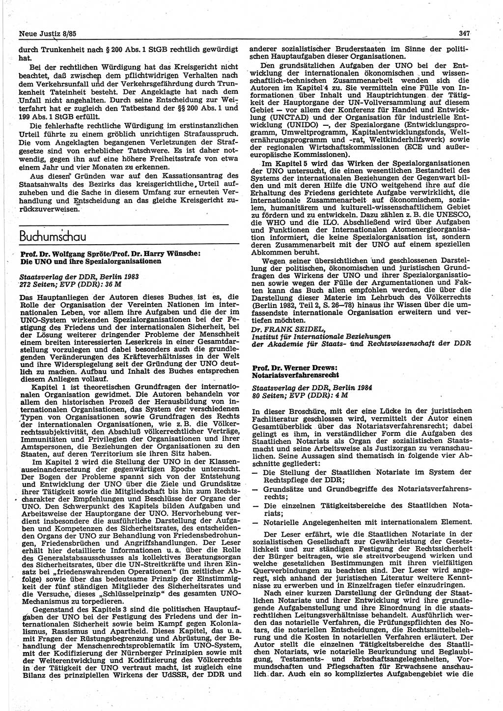 Neue Justiz (NJ), Zeitschrift für sozialistisches Recht und Gesetzlichkeit [Deutsche Demokratische Republik (DDR)], 39. Jahrgang 1985, Seite 347 (NJ DDR 1985, S. 347)