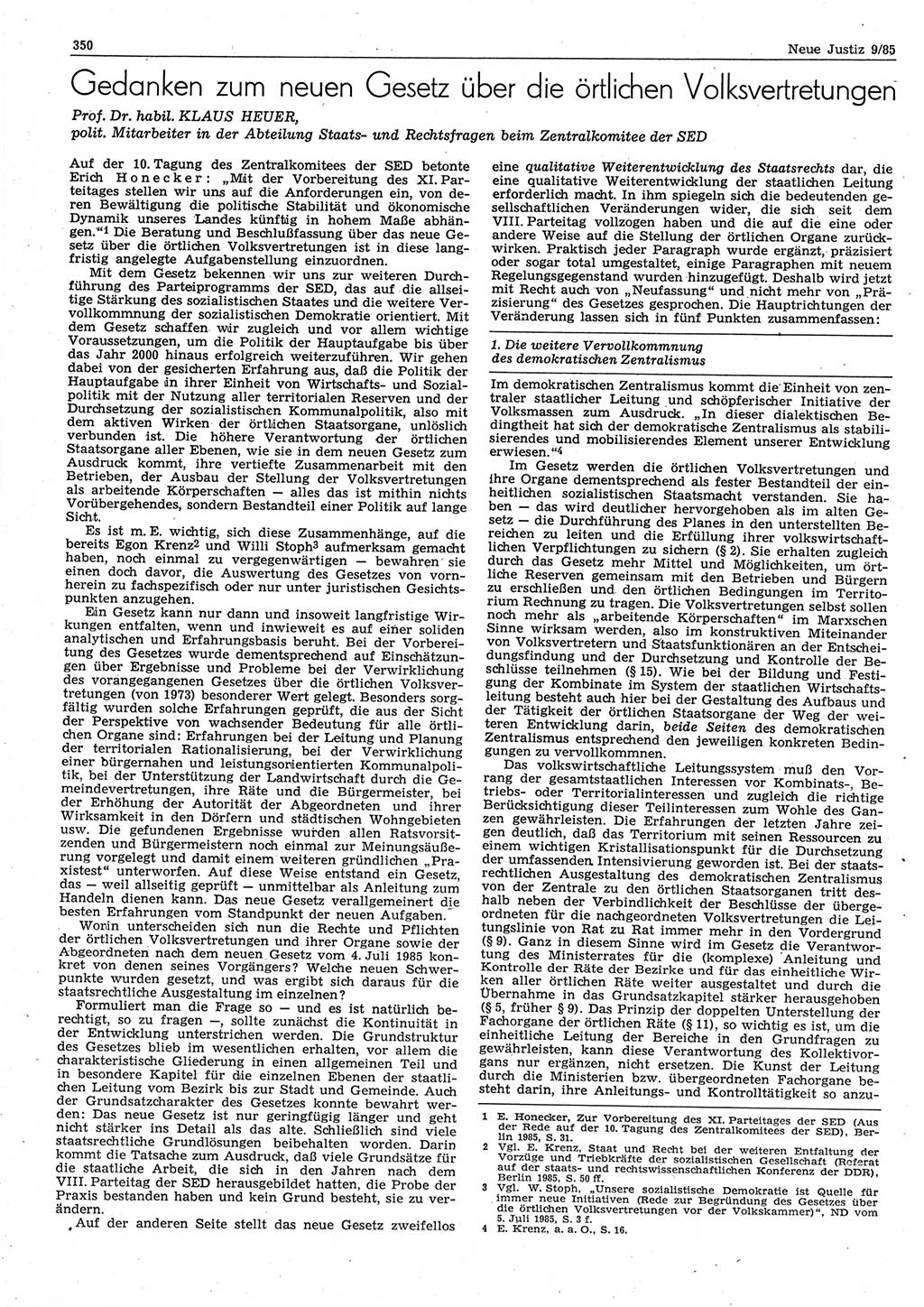 Neue Justiz (NJ), Zeitschrift für sozialistisches Recht und Gesetzlichkeit [Deutsche Demokratische Republik (DDR)], 39. Jahrgang 1985, Seite 350 (NJ DDR 1985, S. 350)