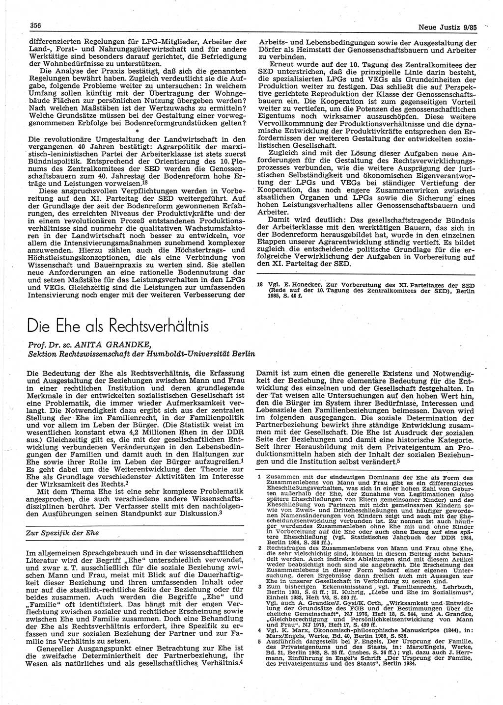 Neue Justiz (NJ), Zeitschrift für sozialistisches Recht und Gesetzlichkeit [Deutsche Demokratische Republik (DDR)], 39. Jahrgang 1985, Seite 356 (NJ DDR 1985, S. 356)