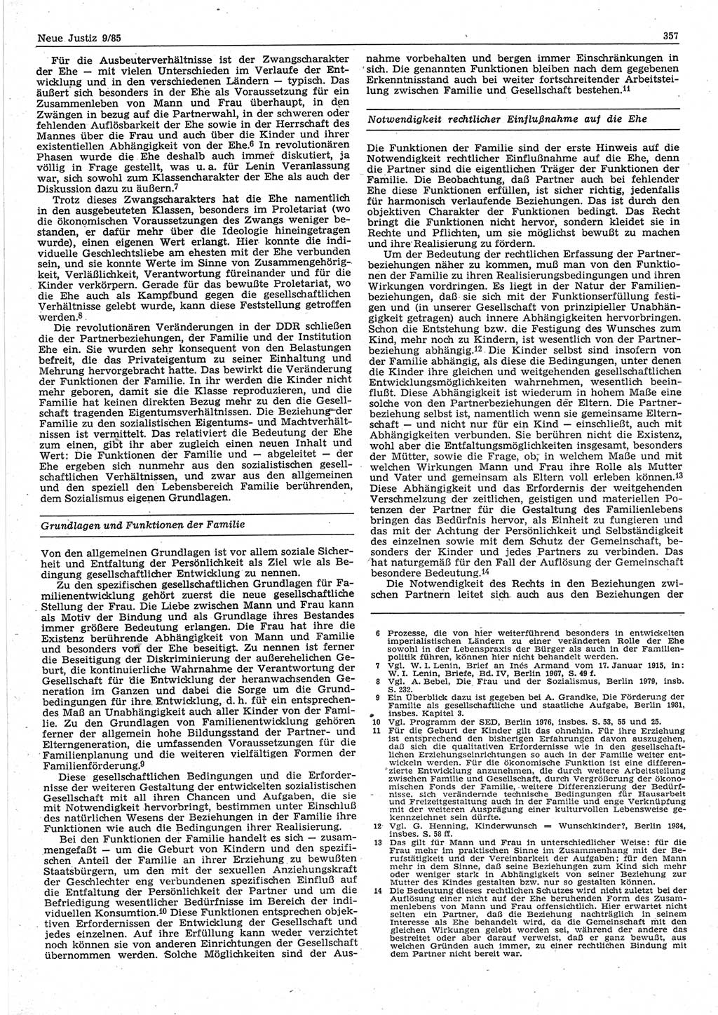 Neue Justiz (NJ), Zeitschrift für sozialistisches Recht und Gesetzlichkeit [Deutsche Demokratische Republik (DDR)], 39. Jahrgang 1985, Seite 357 (NJ DDR 1985, S. 357)