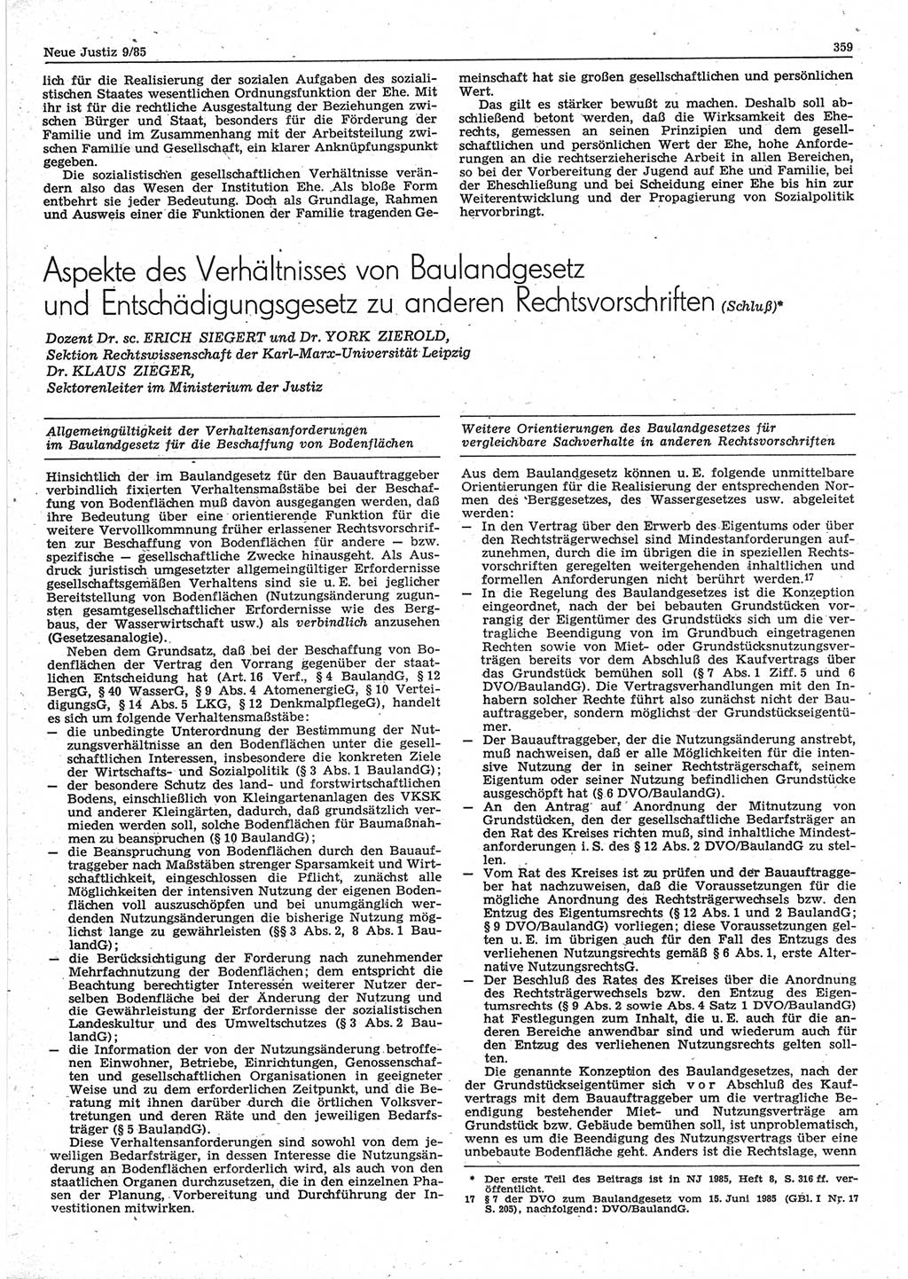 Neue Justiz (NJ), Zeitschrift für sozialistisches Recht und Gesetzlichkeit [Deutsche Demokratische Republik (DDR)], 39. Jahrgang 1985, Seite 359 (NJ DDR 1985, S. 359)