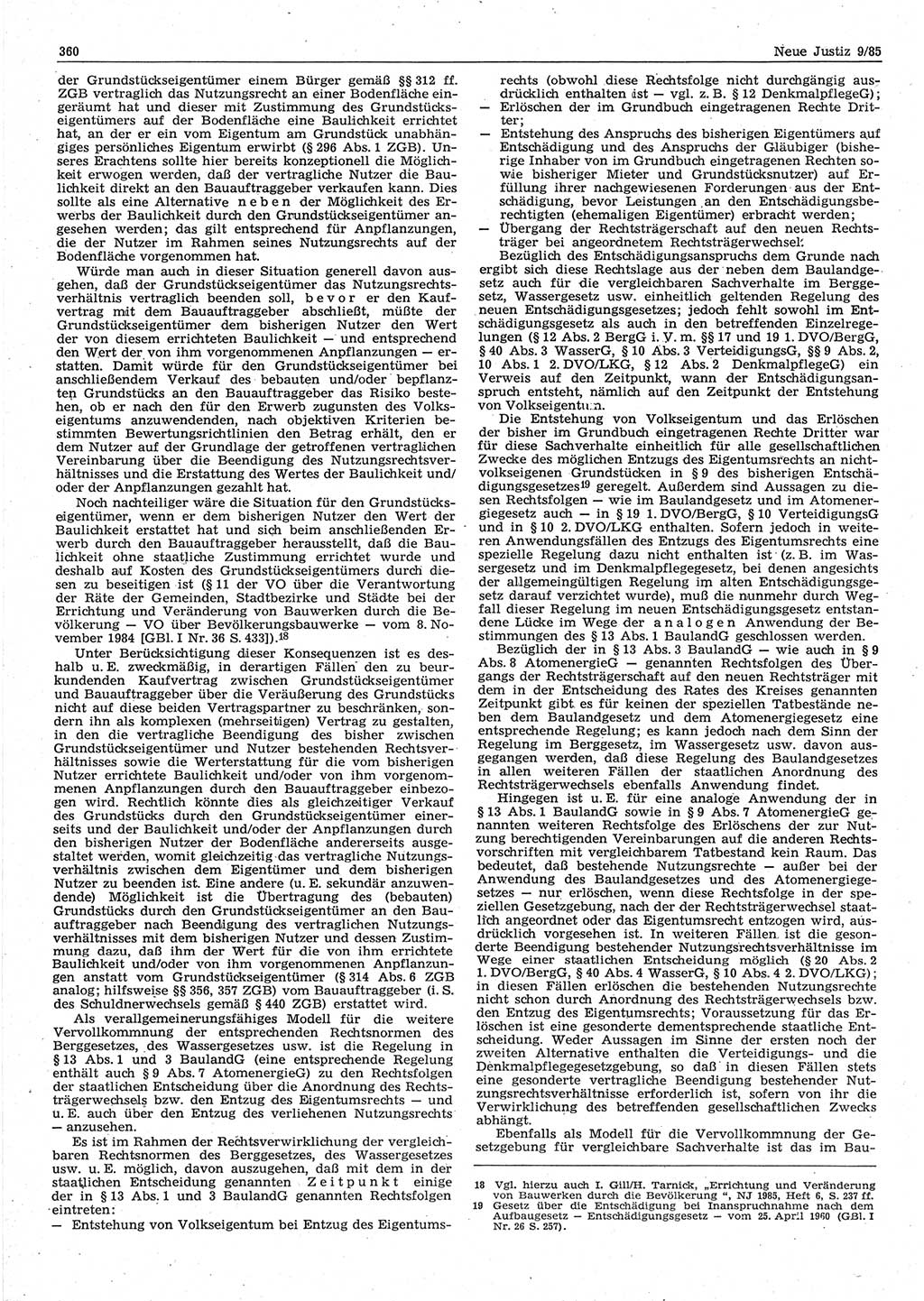 Neue Justiz (NJ), Zeitschrift für sozialistisches Recht und Gesetzlichkeit [Deutsche Demokratische Republik (DDR)], 39. Jahrgang 1985, Seite 360 (NJ DDR 1985, S. 360)