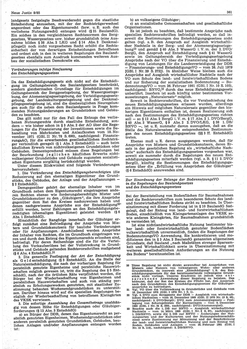 Neue Justiz (NJ), Zeitschrift für sozialistisches Recht und Gesetzlichkeit [Deutsche Demokratische Republik (DDR)], 39. Jahrgang 1985, Seite 361 (NJ DDR 1985, S. 361)