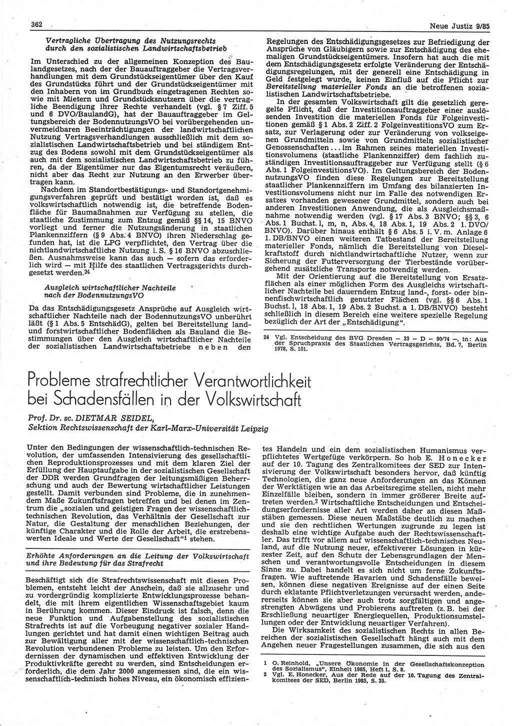 Neue Justiz (NJ), Zeitschrift für sozialistisches Recht und Gesetzlichkeit [Deutsche Demokratische Republik (DDR)], 39. Jahrgang 1985, Seite 362 (NJ DDR 1985, S. 362)