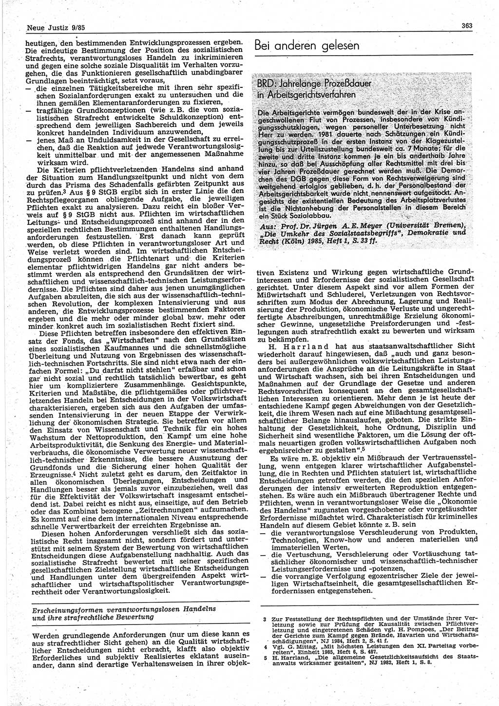Neue Justiz (NJ), Zeitschrift für sozialistisches Recht und Gesetzlichkeit [Deutsche Demokratische Republik (DDR)], 39. Jahrgang 1985, Seite 363 (NJ DDR 1985, S. 363)
