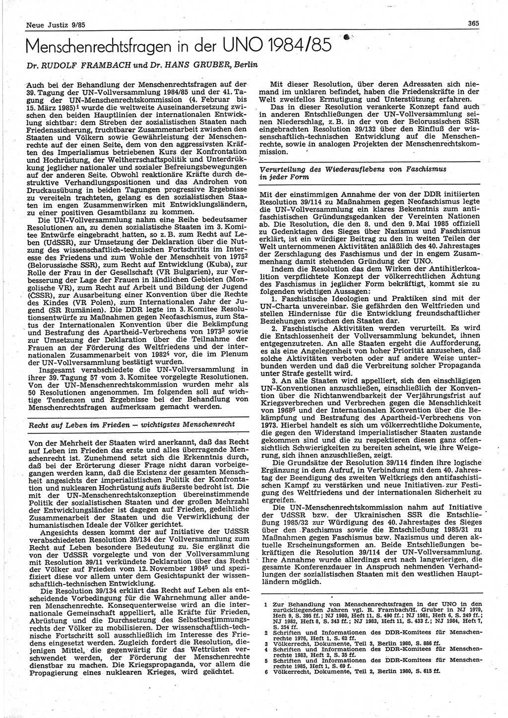 Neue Justiz (NJ), Zeitschrift für sozialistisches Recht und Gesetzlichkeit [Deutsche Demokratische Republik (DDR)], 39. Jahrgang 1985, Seite 365 (NJ DDR 1985, S. 365)