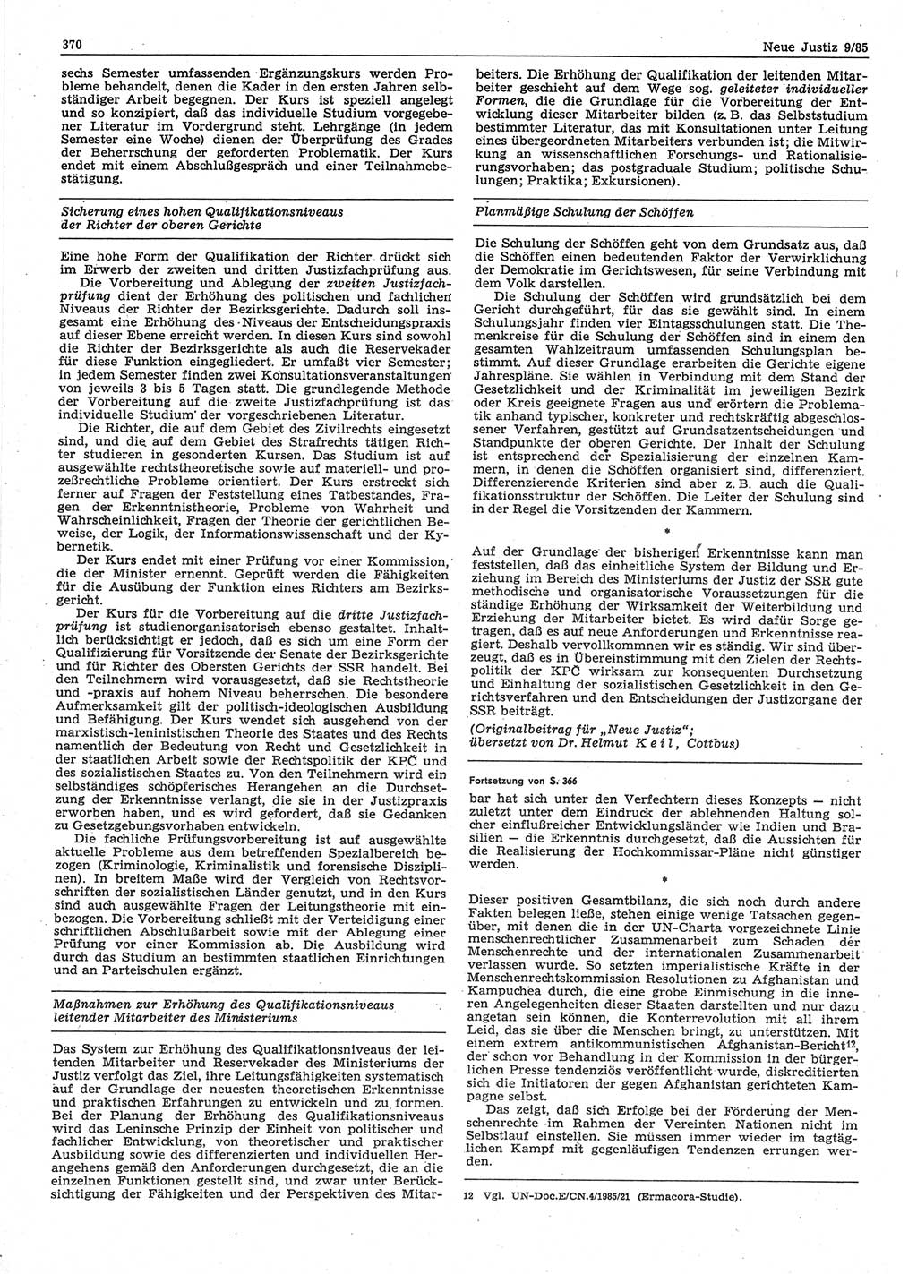 Neue Justiz (NJ), Zeitschrift für sozialistisches Recht und Gesetzlichkeit [Deutsche Demokratische Republik (DDR)], 39. Jahrgang 1985, Seite 370 (NJ DDR 1985, S. 370)