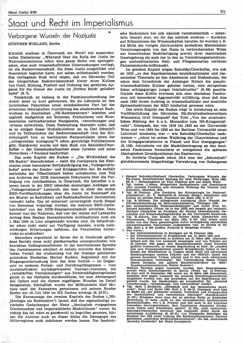 Neue Justiz (NJ), Zeitschrift für sozialistisches Recht und Gesetzlichkeit [Deutsche Demokratische Republik (DDR)], 39. Jahrgang 1985, Seite 371 (NJ DDR 1985, S. 371)