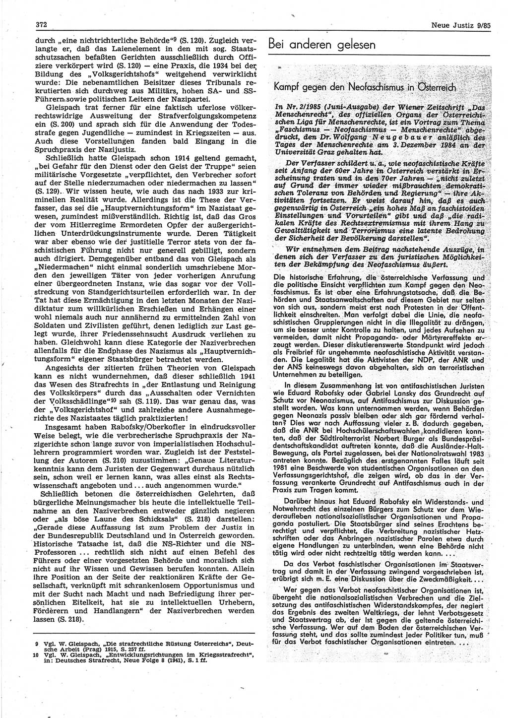 Neue Justiz (NJ), Zeitschrift für sozialistisches Recht und Gesetzlichkeit [Deutsche Demokratische Republik (DDR)], 39. Jahrgang 1985, Seite 372 (NJ DDR 1985, S. 372)