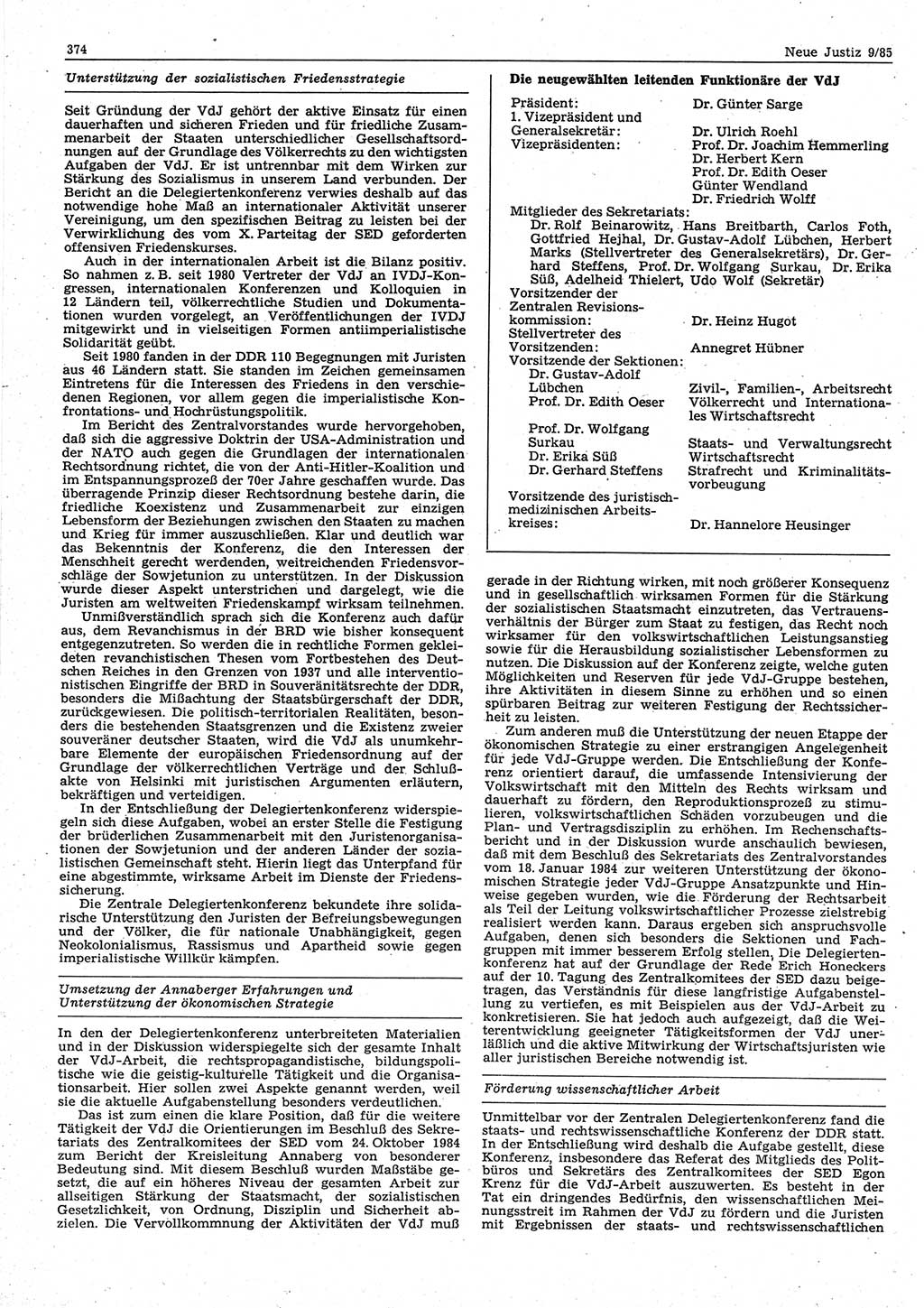 Neue Justiz (NJ), Zeitschrift für sozialistisches Recht und Gesetzlichkeit [Deutsche Demokratische Republik (DDR)], 39. Jahrgang 1985, Seite 374 (NJ DDR 1985, S. 374)