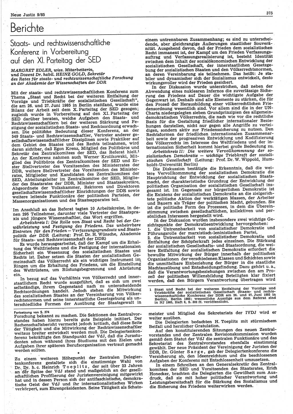 Neue Justiz (NJ), Zeitschrift für sozialistisches Recht und Gesetzlichkeit [Deutsche Demokratische Republik (DDR)], 39. Jahrgang 1985, Seite 375 (NJ DDR 1985, S. 375)