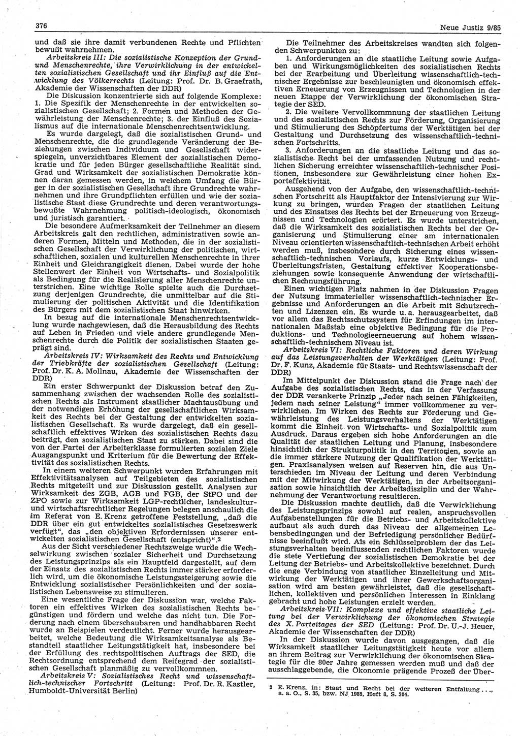 Neue Justiz (NJ), Zeitschrift für sozialistisches Recht und Gesetzlichkeit [Deutsche Demokratische Republik (DDR)], 39. Jahrgang 1985, Seite 376 (NJ DDR 1985, S. 376)
