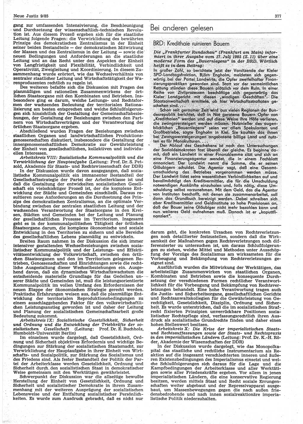 Neue Justiz (NJ), Zeitschrift für sozialistisches Recht und Gesetzlichkeit [Deutsche Demokratische Republik (DDR)], 39. Jahrgang 1985, Seite 377 (NJ DDR 1985, S. 377)