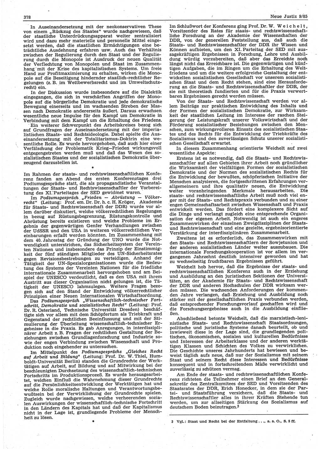 Neue Justiz (NJ), Zeitschrift für sozialistisches Recht und Gesetzlichkeit [Deutsche Demokratische Republik (DDR)], 39. Jahrgang 1985, Seite 378 (NJ DDR 1985, S. 378)