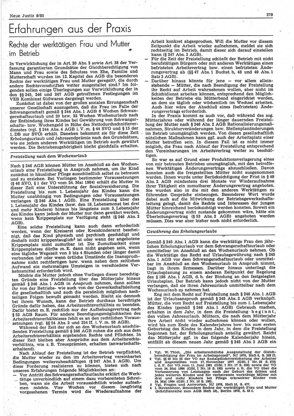 Neue Justiz (NJ), Zeitschrift für sozialistisches Recht und Gesetzlichkeit [Deutsche Demokratische Republik (DDR)], 39. Jahrgang 1985, Seite 379 (NJ DDR 1985, S. 379)