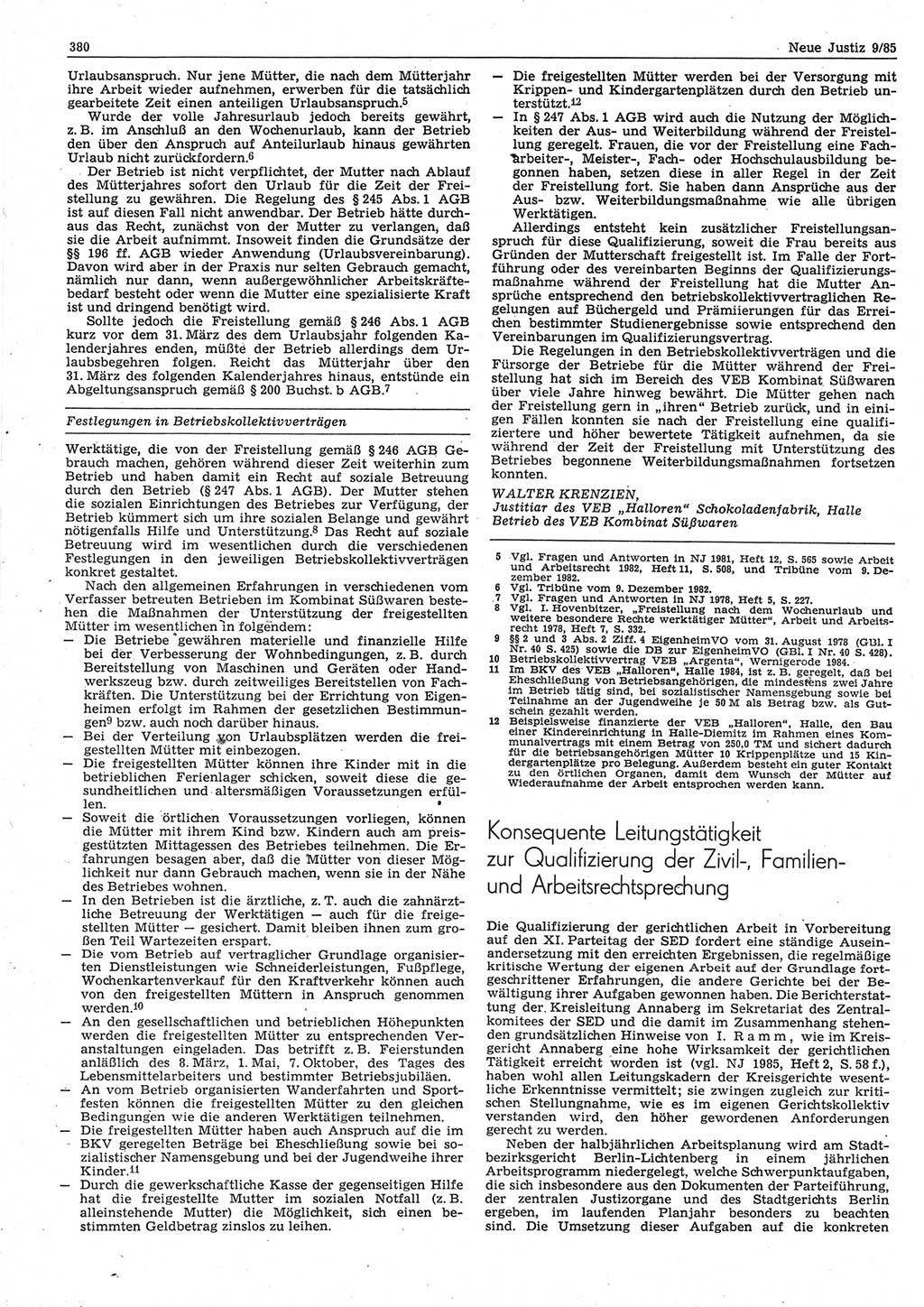 Neue Justiz (NJ), Zeitschrift für sozialistisches Recht und Gesetzlichkeit [Deutsche Demokratische Republik (DDR)], 39. Jahrgang 1985, Seite 380 (NJ DDR 1985, S. 380)