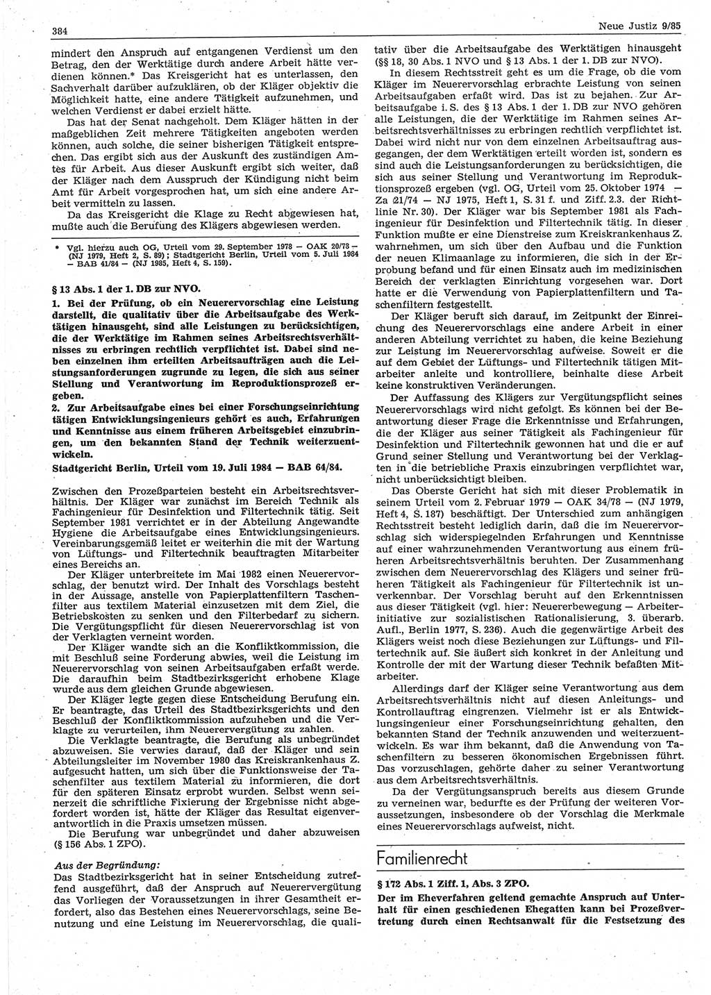 Neue Justiz (NJ), Zeitschrift für sozialistisches Recht und Gesetzlichkeit [Deutsche Demokratische Republik (DDR)], 39. Jahrgang 1985, Seite 384 (NJ DDR 1985, S. 384)