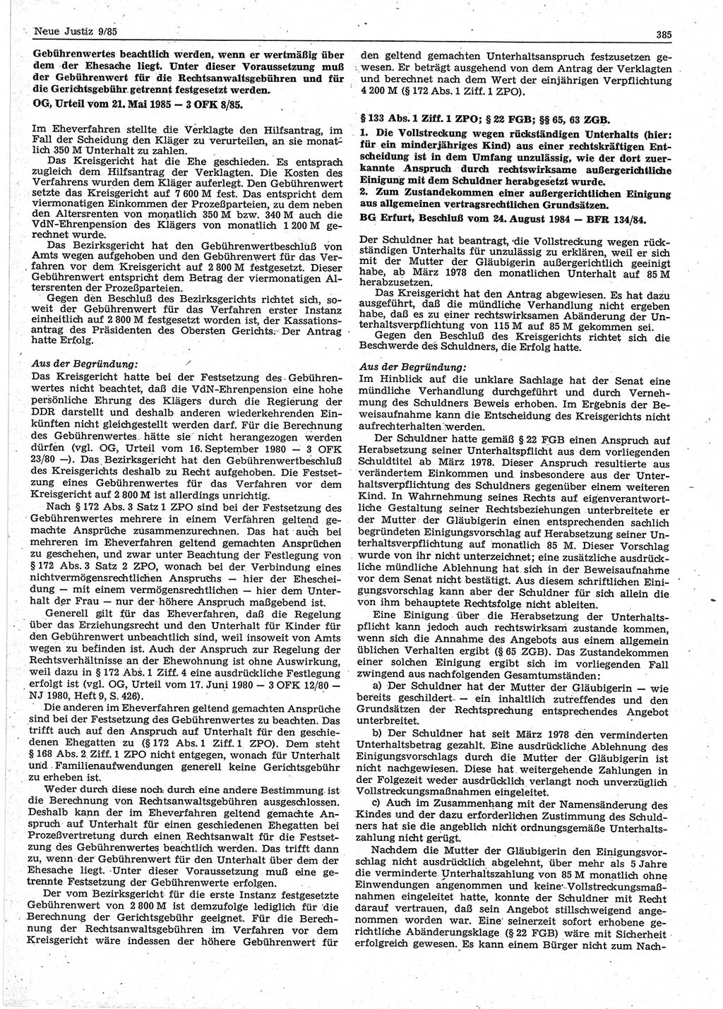 Neue Justiz (NJ), Zeitschrift für sozialistisches Recht und Gesetzlichkeit [Deutsche Demokratische Republik (DDR)], 39. Jahrgang 1985, Seite 385 (NJ DDR 1985, S. 385)