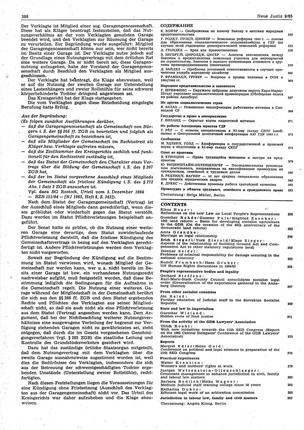 Neue Justiz (NJ), Zeitschrift für sozialistisches Recht und Gesetzlichkeit [Deutsche Demokratische Republik (DDR)], 39. Jahrgang 1985, Seite 388 (NJ DDR 1985, S. 388)