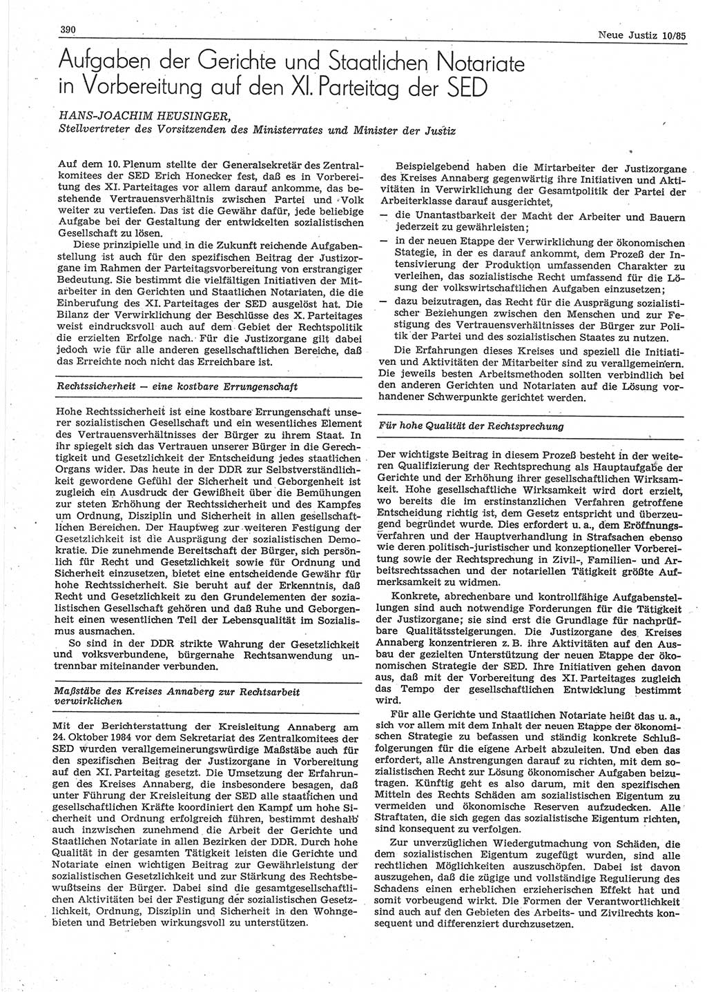Neue Justiz (NJ), Zeitschrift für sozialistisches Recht und Gesetzlichkeit [Deutsche Demokratische Republik (DDR)], 39. Jahrgang 1985, Seite 390 (NJ DDR 1985, S. 390)