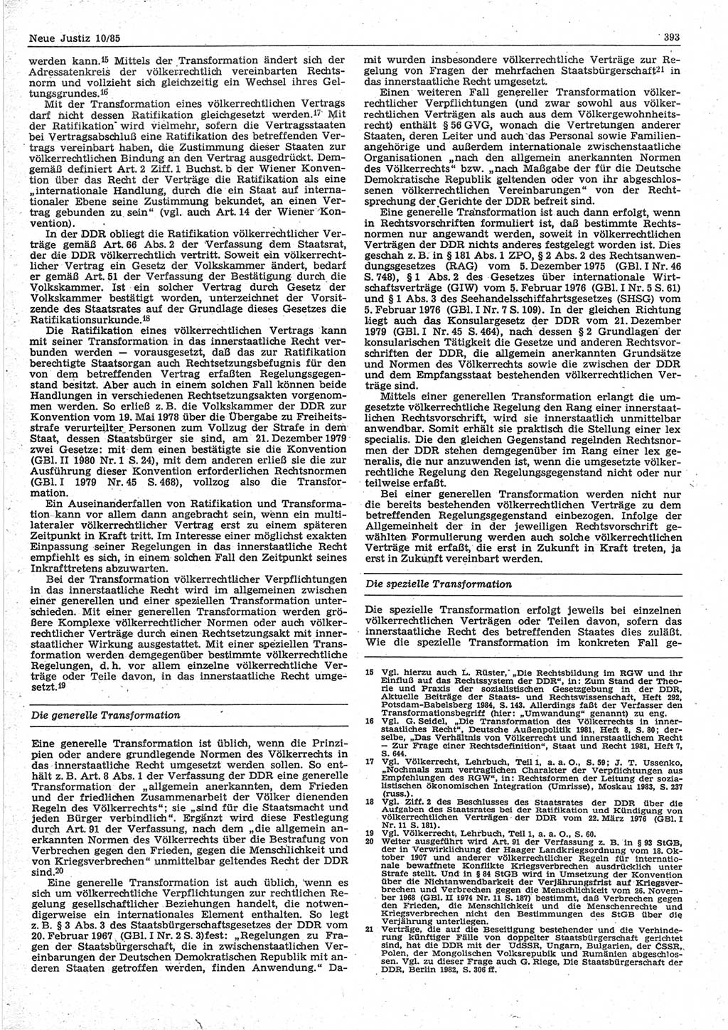 Neue Justiz (NJ), Zeitschrift für sozialistisches Recht und Gesetzlichkeit [Deutsche Demokratische Republik (DDR)], 39. Jahrgang 1985, Seite 393 (NJ DDR 1985, S. 393)