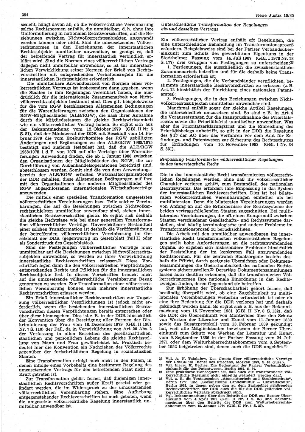 Neue Justiz (NJ), Zeitschrift für sozialistisches Recht und Gesetzlichkeit [Deutsche Demokratische Republik (DDR)], 39. Jahrgang 1985, Seite 394 (NJ DDR 1985, S. 394)
