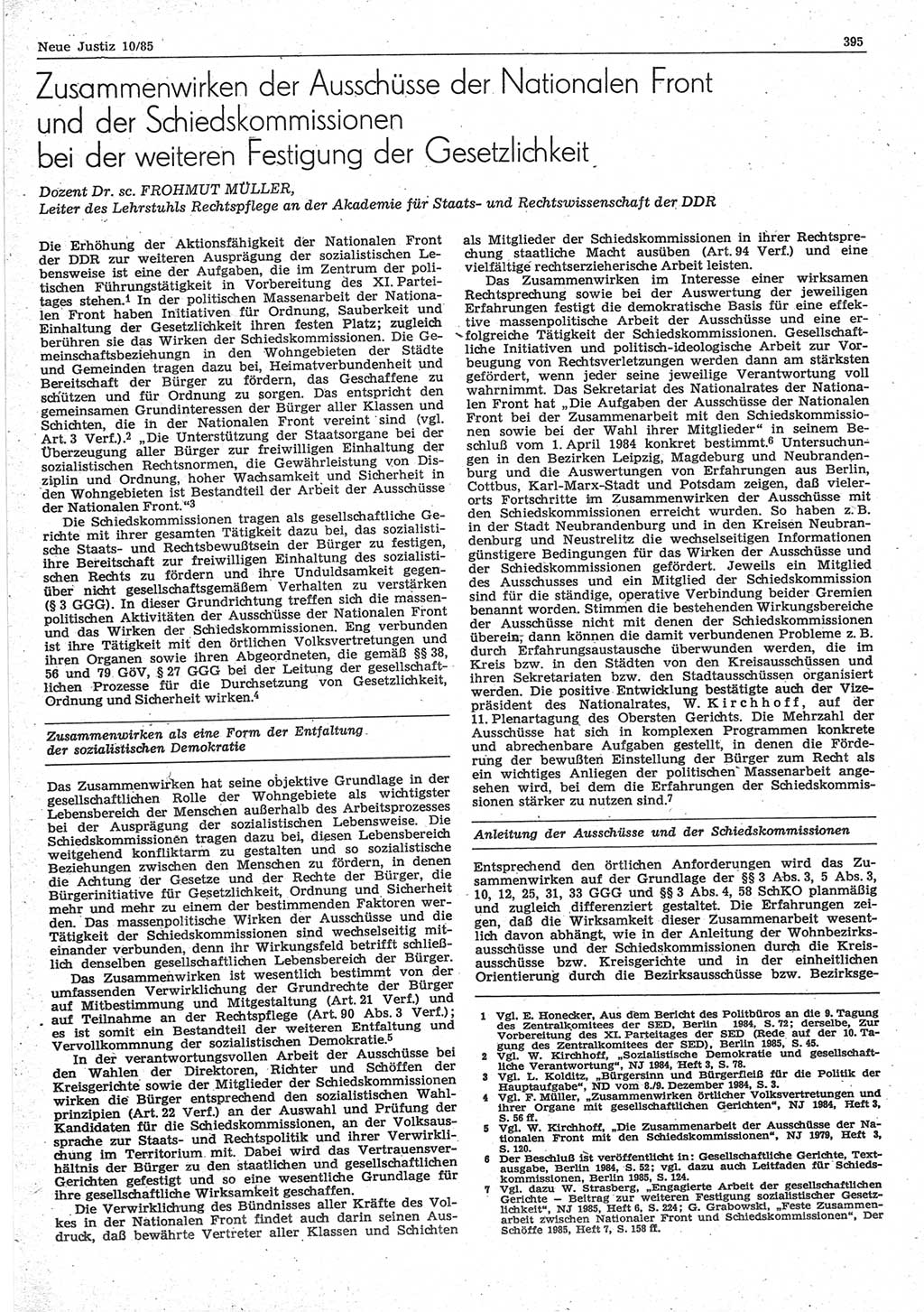 Neue Justiz (NJ), Zeitschrift für sozialistisches Recht und Gesetzlichkeit [Deutsche Demokratische Republik (DDR)], 39. Jahrgang 1985, Seite 395 (NJ DDR 1985, S. 395)