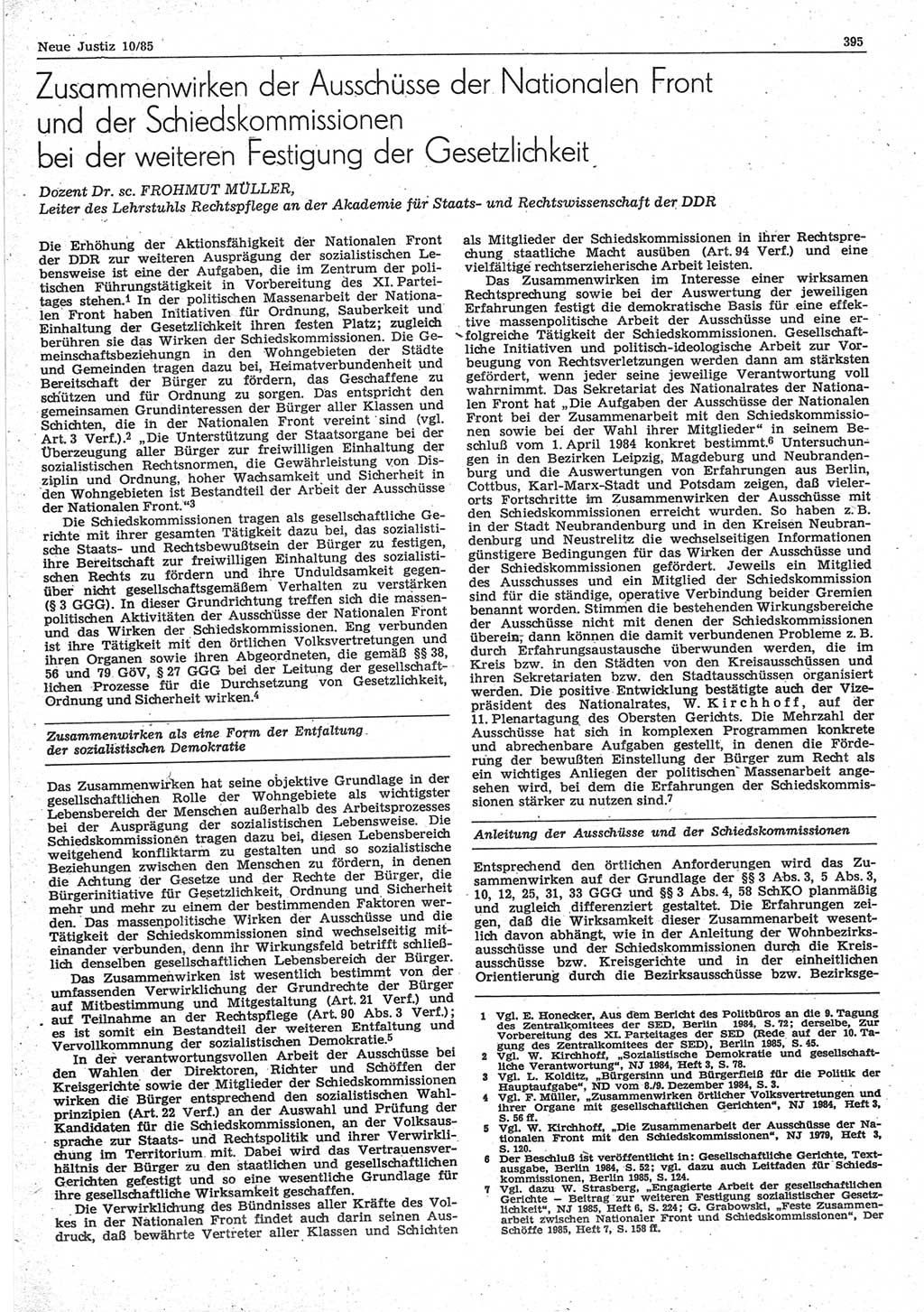 Neue Justiz (NJ), Zeitschrift für sozialistisches Recht und Gesetzlichkeit [Deutsche Demokratische Republik (DDR)], 39. Jahrgang 1985, Seite 395 (NJ DDR 1985, S. 395)