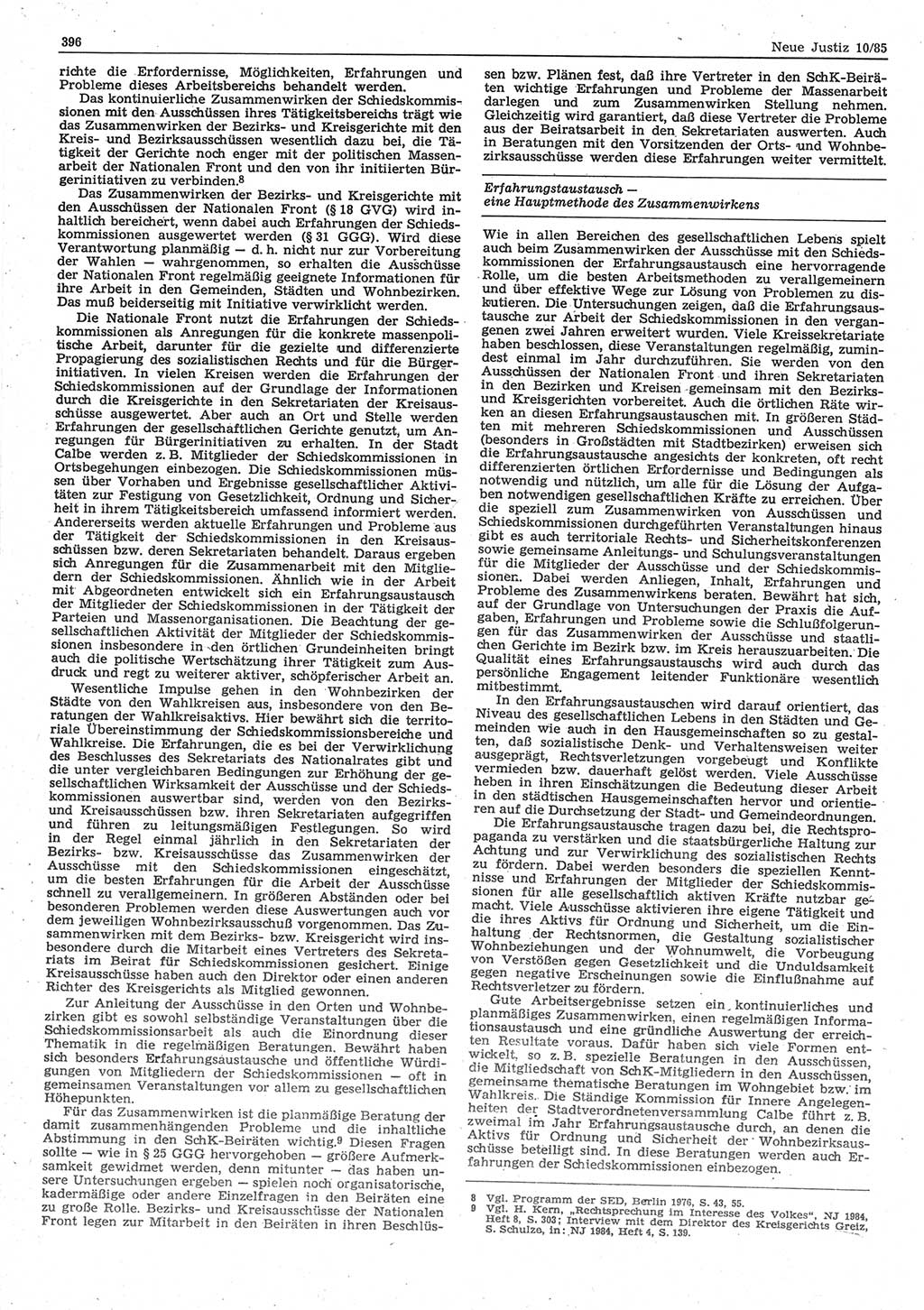 Neue Justiz (NJ), Zeitschrift für sozialistisches Recht und Gesetzlichkeit [Deutsche Demokratische Republik (DDR)], 39. Jahrgang 1985, Seite 396 (NJ DDR 1985, S. 396)
