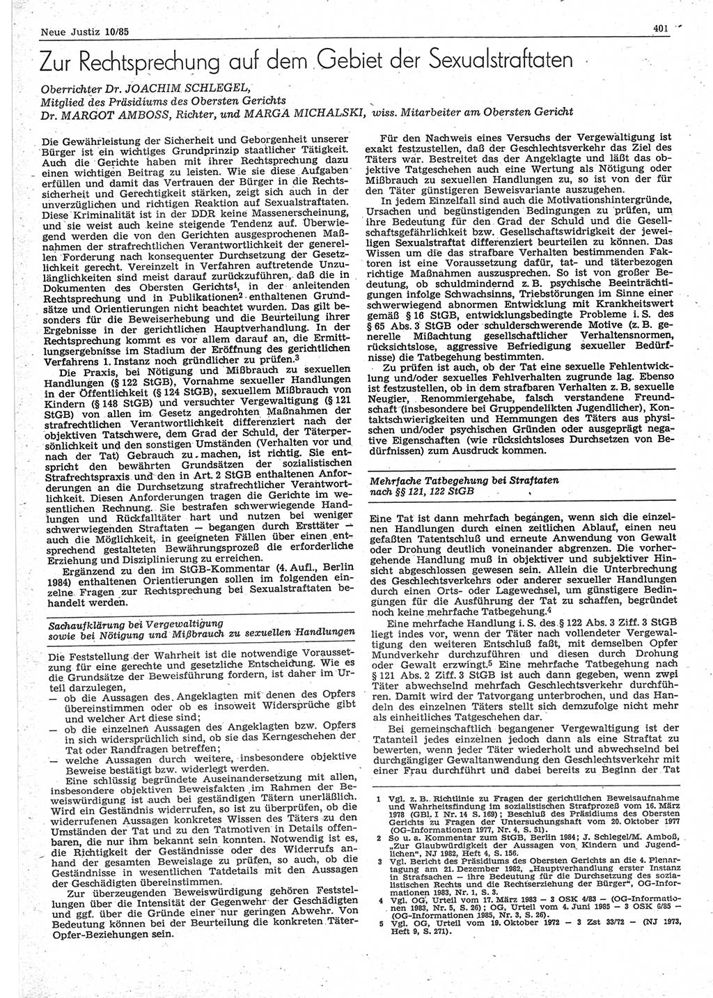 Neue Justiz (NJ), Zeitschrift für sozialistisches Recht und Gesetzlichkeit [Deutsche Demokratische Republik (DDR)], 39. Jahrgang 1985, Seite 401 (NJ DDR 1985, S. 401)