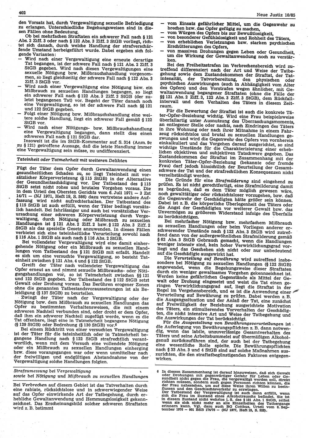 Neue Justiz (NJ), Zeitschrift für sozialistisches Recht und Gesetzlichkeit [Deutsche Demokratische Republik (DDR)], 39. Jahrgang 1985, Seite 402 (NJ DDR 1985, S. 402)