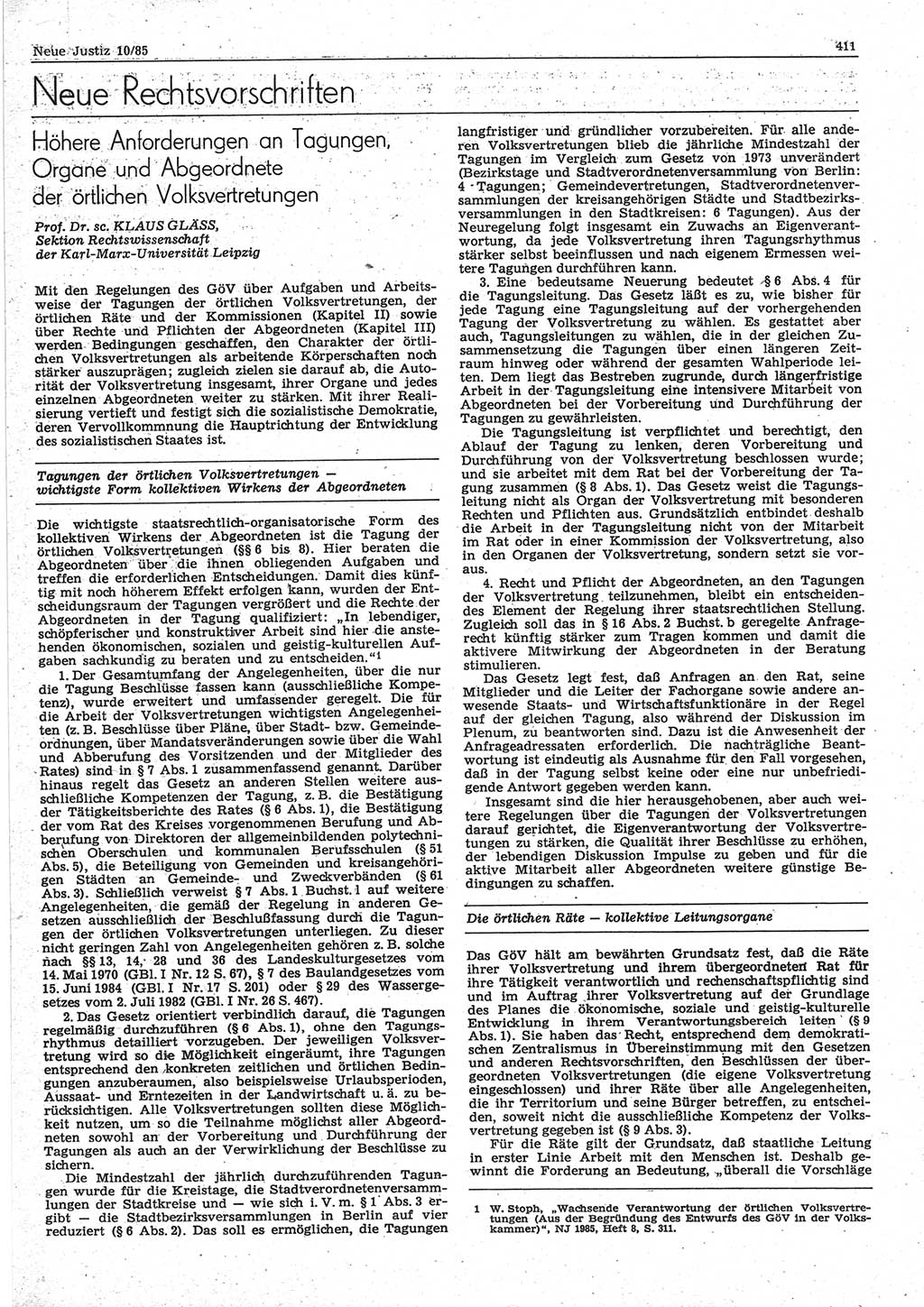 Neue Justiz (NJ), Zeitschrift für sozialistisches Recht und Gesetzlichkeit [Deutsche Demokratische Republik (DDR)], 39. Jahrgang 1985, Seite 411 (NJ DDR 1985, S. 411)