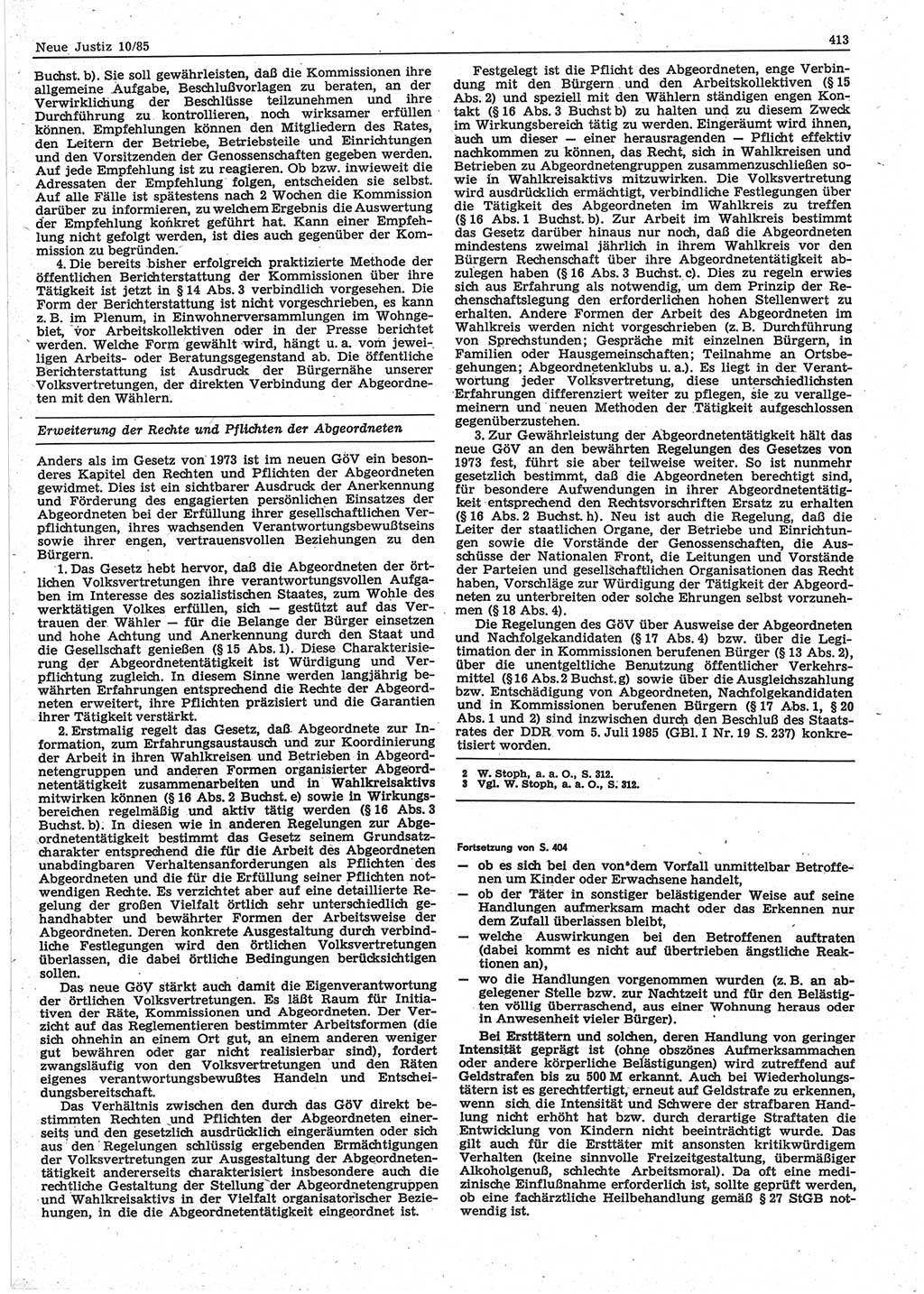 Neue Justiz (NJ), Zeitschrift für sozialistisches Recht und Gesetzlichkeit [Deutsche Demokratische Republik (DDR)], 39. Jahrgang 1985, Seite 413 (NJ DDR 1985, S. 413)
