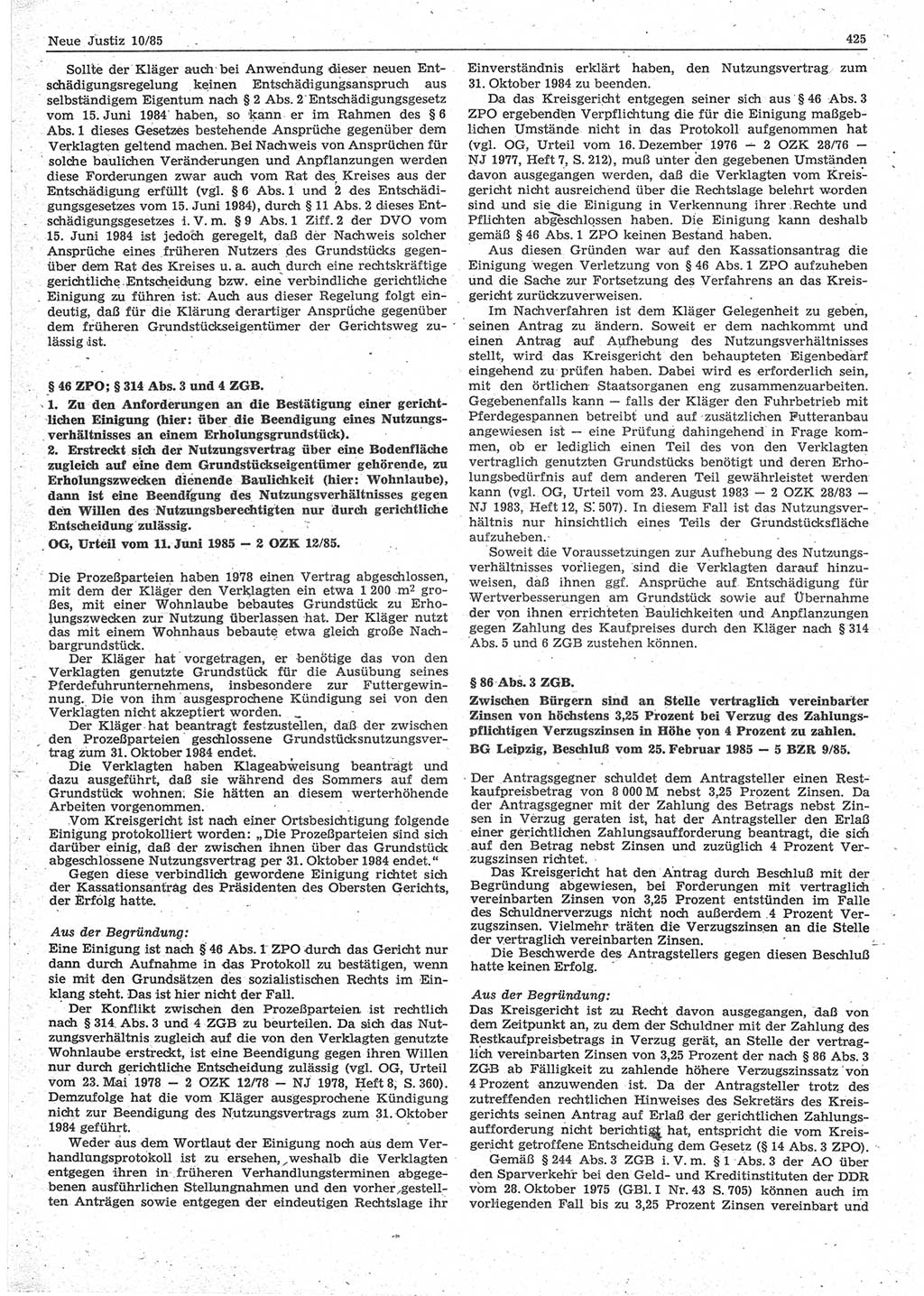 Neue Justiz (NJ), Zeitschrift für sozialistisches Recht und Gesetzlichkeit [Deutsche Demokratische Republik (DDR)], 39. Jahrgang 1985, Seite 425 (NJ DDR 1985, S. 425)