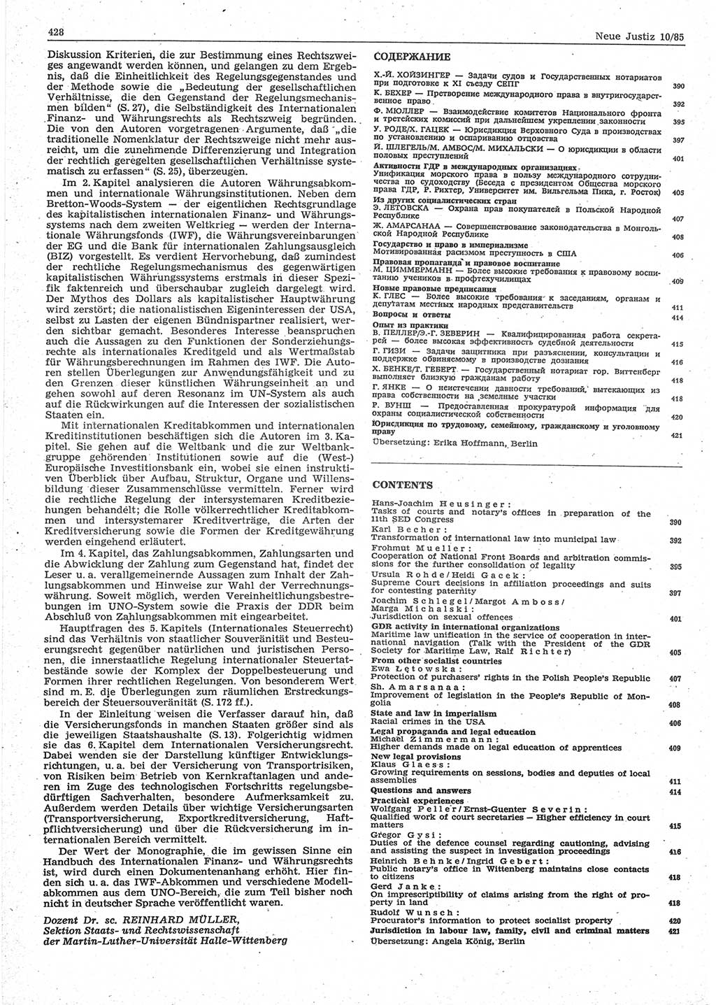 Neue Justiz (NJ), Zeitschrift für sozialistisches Recht und Gesetzlichkeit [Deutsche Demokratische Republik (DDR)], 39. Jahrgang 1985, Seite 428 (NJ DDR 1985, S. 428)