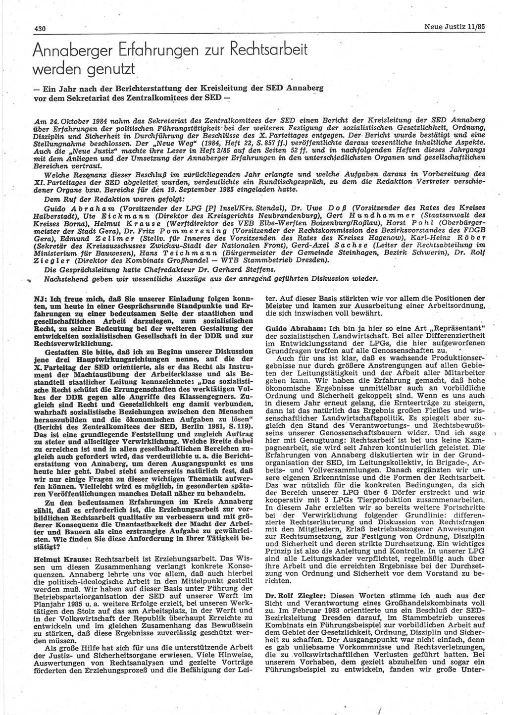 Neue Justiz (NJ), Zeitschrift für sozialistisches Recht und Gesetzlichkeit [Deutsche Demokratische Republik (DDR)], 39. Jahrgang 1985, Seite 430 (NJ DDR 1985, S. 430)