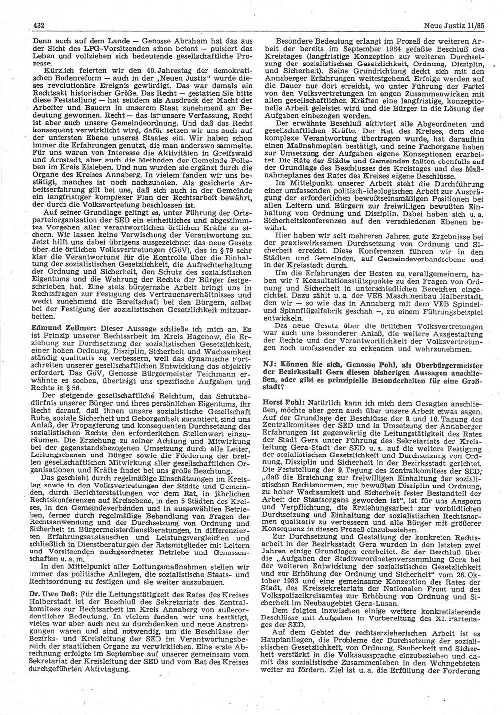 Neue Justiz (NJ), Zeitschrift für sozialistisches Recht und Gesetzlichkeit [Deutsche Demokratische Republik (DDR)], 39. Jahrgang 1985, Seite 432 (NJ DDR 1985, S. 432)