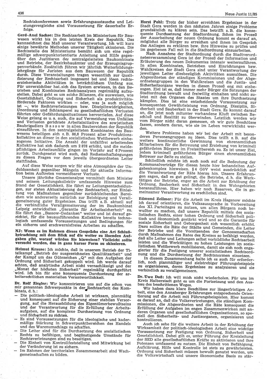 Neue Justiz (NJ), Zeitschrift für sozialistisches Recht und Gesetzlichkeit [Deutsche Demokratische Republik (DDR)], 39. Jahrgang 1985, Seite 436 (NJ DDR 1985, S. 436)