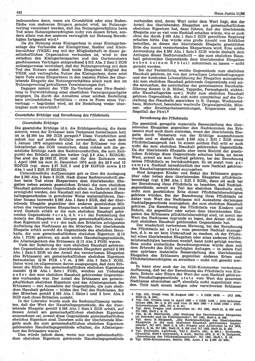 Neue Justiz (NJ), Zeitschrift für sozialistisches Recht und Gesetzlichkeit [Deutsche Demokratische Republik (DDR)], 39. Jahrgang 1985, Seite 442 (NJ DDR 1985, S. 442)