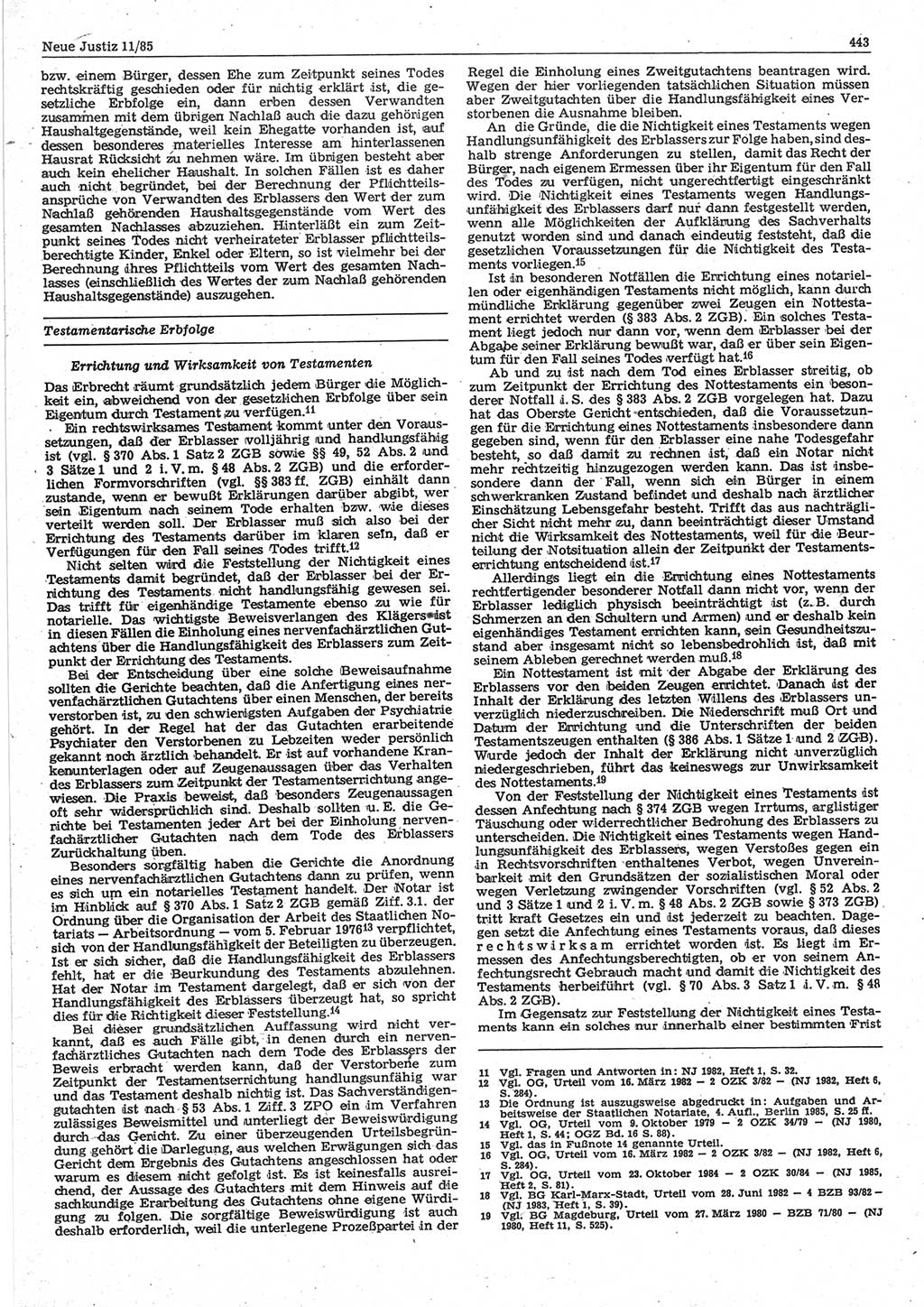 Neue Justiz (NJ), Zeitschrift für sozialistisches Recht und Gesetzlichkeit [Deutsche Demokratische Republik (DDR)], 39. Jahrgang 1985, Seite 443 (NJ DDR 1985, S. 443)