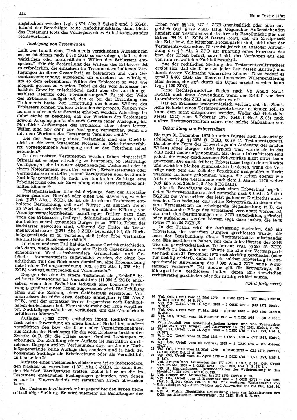 Neue Justiz (NJ), Zeitschrift für sozialistisches Recht und Gesetzlichkeit [Deutsche Demokratische Republik (DDR)], 39. Jahrgang 1985, Seite 444 (NJ DDR 1985, S. 444)