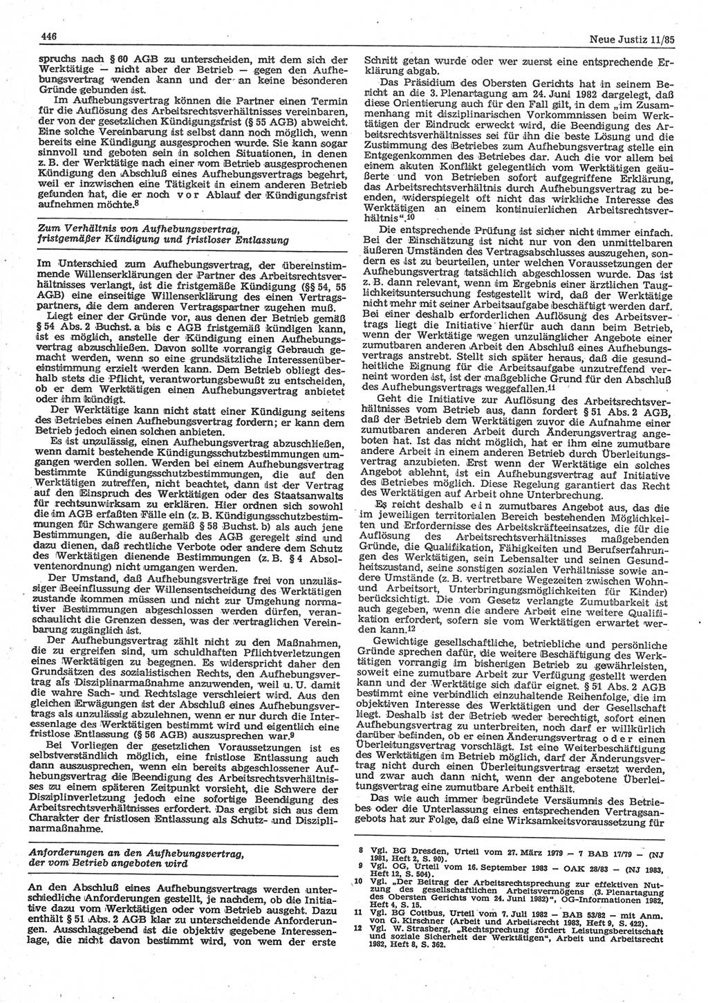 Neue Justiz (NJ), Zeitschrift für sozialistisches Recht und Gesetzlichkeit [Deutsche Demokratische Republik (DDR)], 39. Jahrgang 1985, Seite 446 (NJ DDR 1985, S. 446)