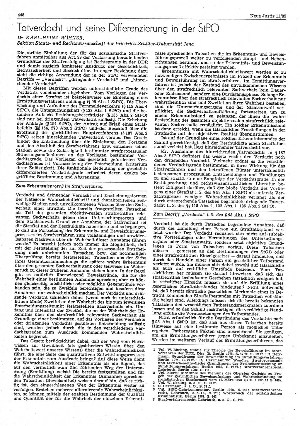 Neue Justiz (NJ), Zeitschrift für sozialistisches Recht und Gesetzlichkeit [Deutsche Demokratische Republik (DDR)], 39. Jahrgang 1985, Seite 448 (NJ DDR 1985, S. 448)