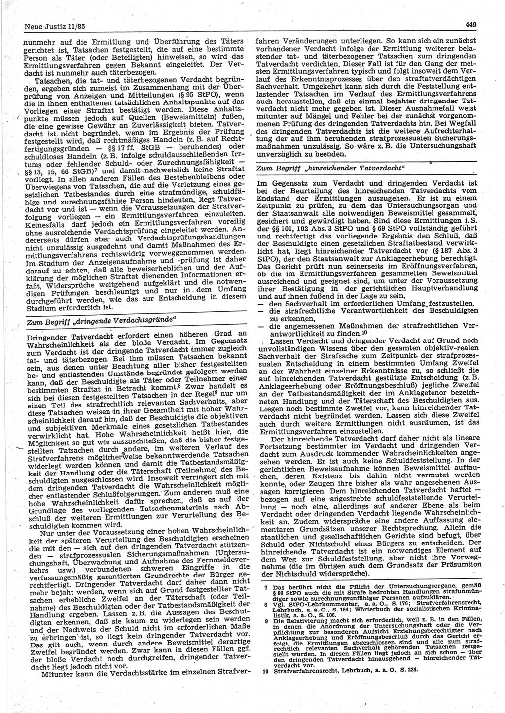 Neue Justiz (NJ), Zeitschrift für sozialistisches Recht und Gesetzlichkeit [Deutsche Demokratische Republik (DDR)], 39. Jahrgang 1985, Seite 449 (NJ DDR 1985, S. 449)