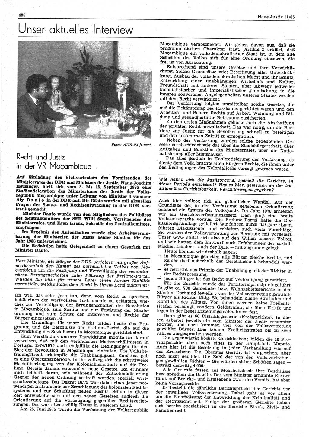 Neue Justiz (NJ), Zeitschrift für sozialistisches Recht und Gesetzlichkeit [Deutsche Demokratische Republik (DDR)], 39. Jahrgang 1985, Seite 450 (NJ DDR 1985, S. 450)